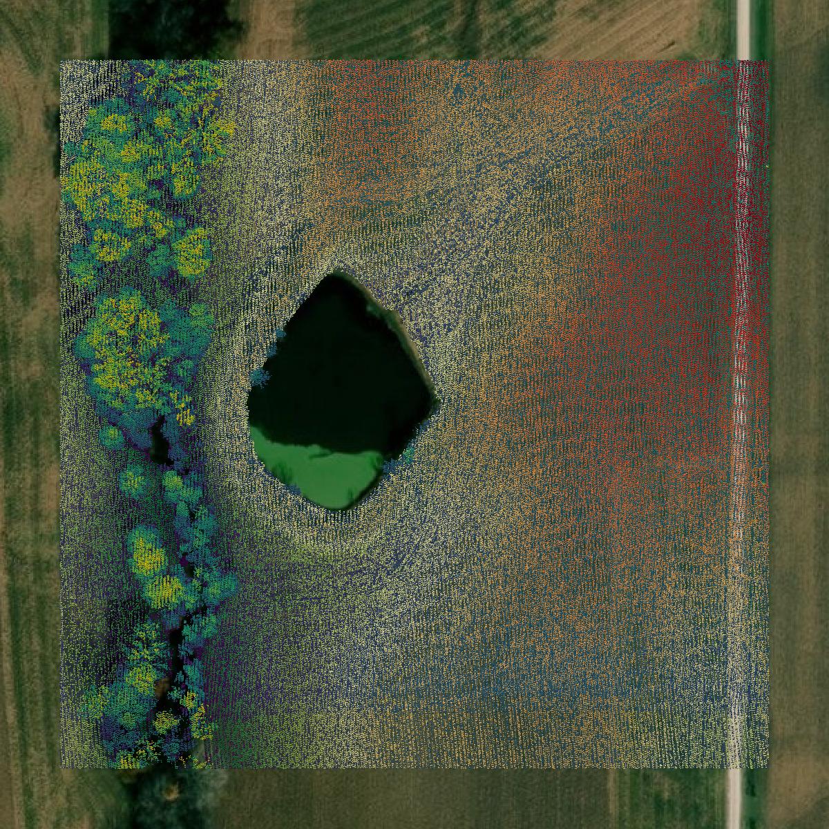 This image shows a LiDAR point cloud in Schuyler County created using GIS data in Equator.