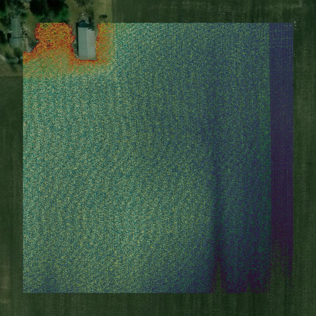 This image shows a LiDAR point cloud in Shelby County created using GIS data in Equator.