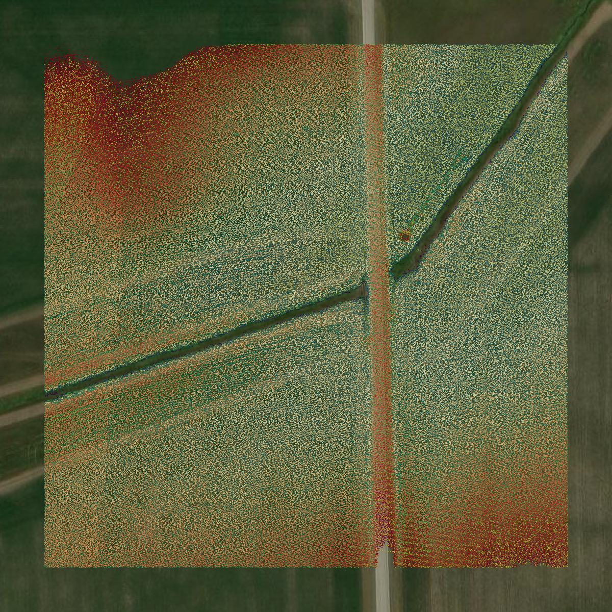 This image shows a LiDAR point cloud in Vermilion County created using GIS data in Equator.