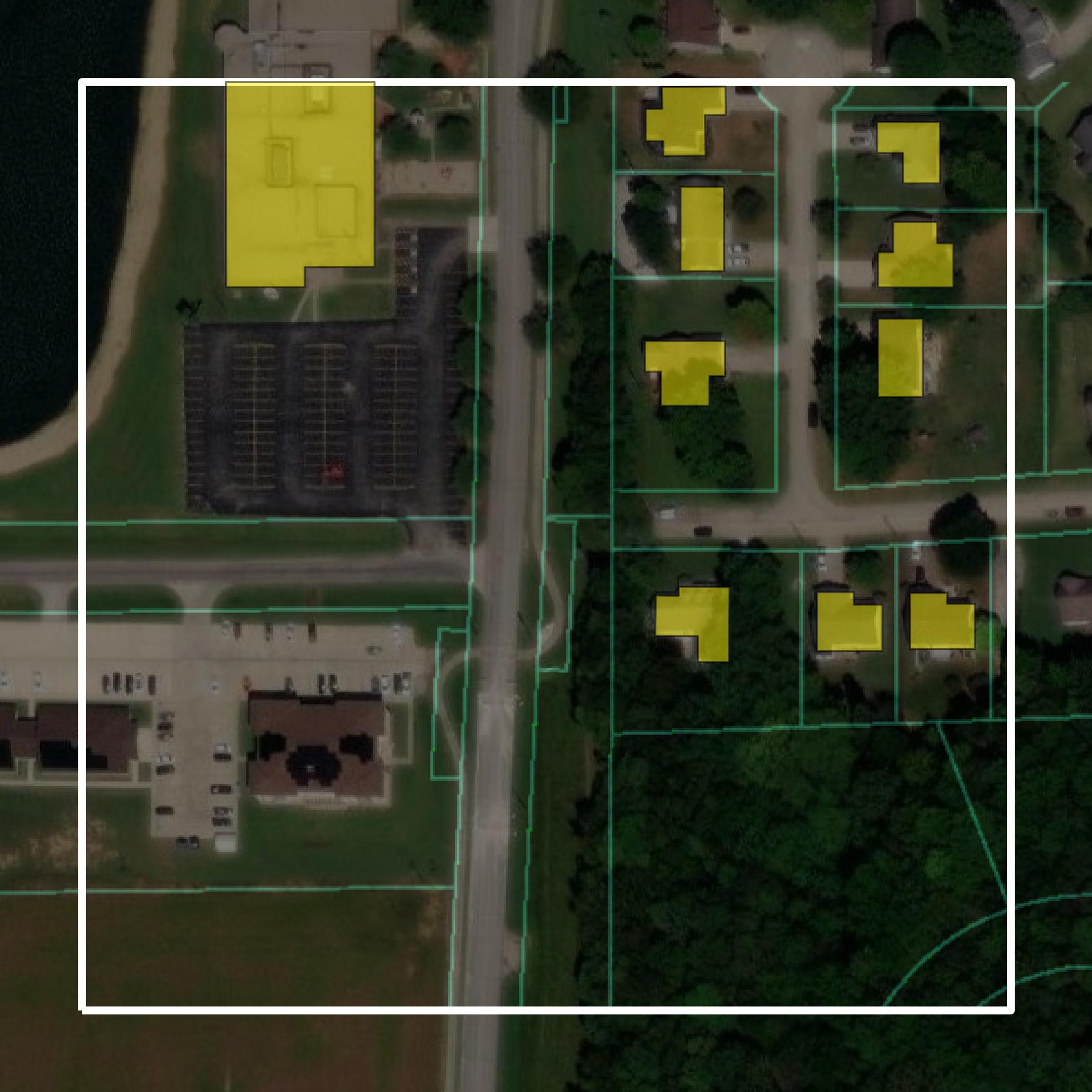 This image shows parcel and building data in Wabash County created using GIS data in Equator.