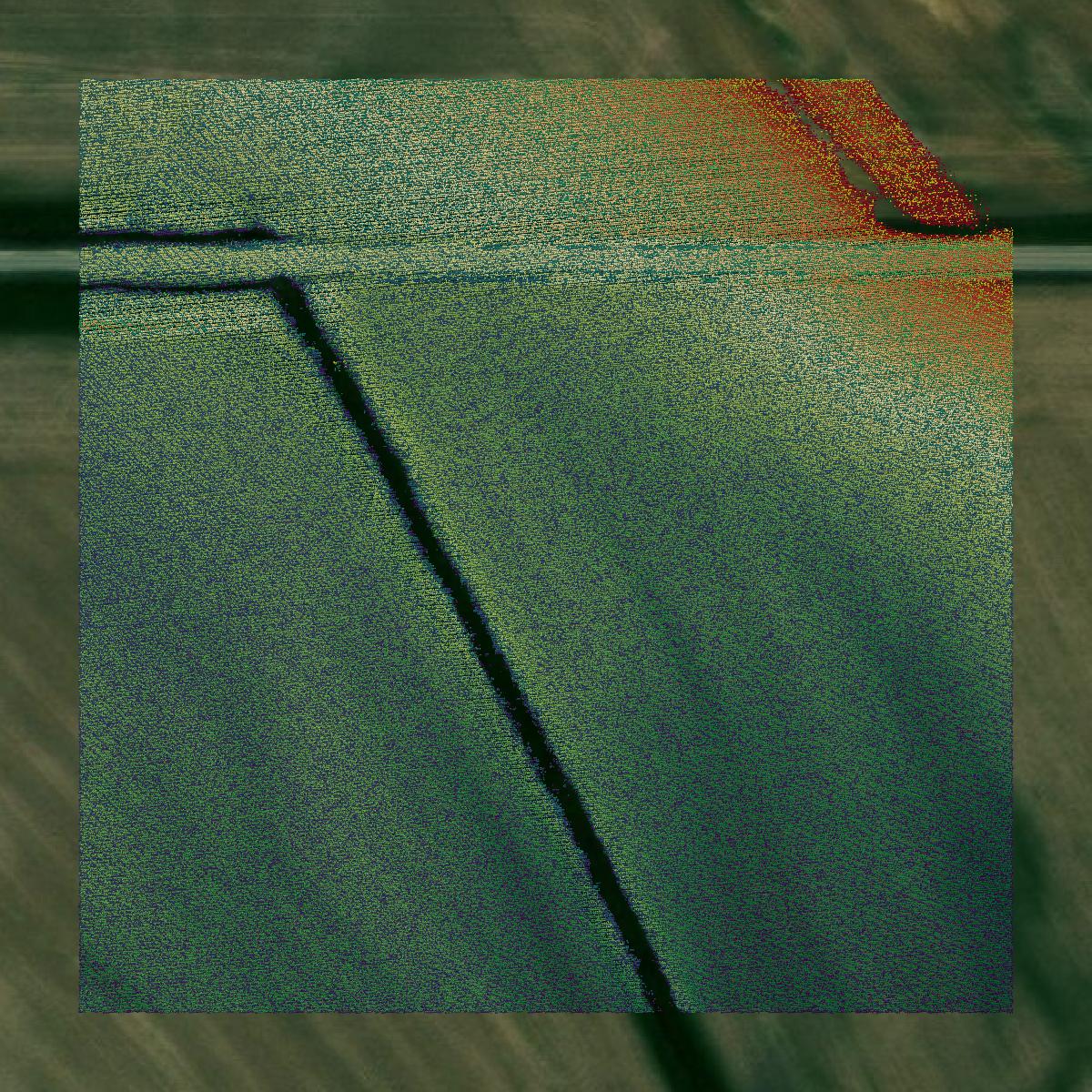 This image shows a LiDAR point cloud in Wabash County created using GIS data in Equator.