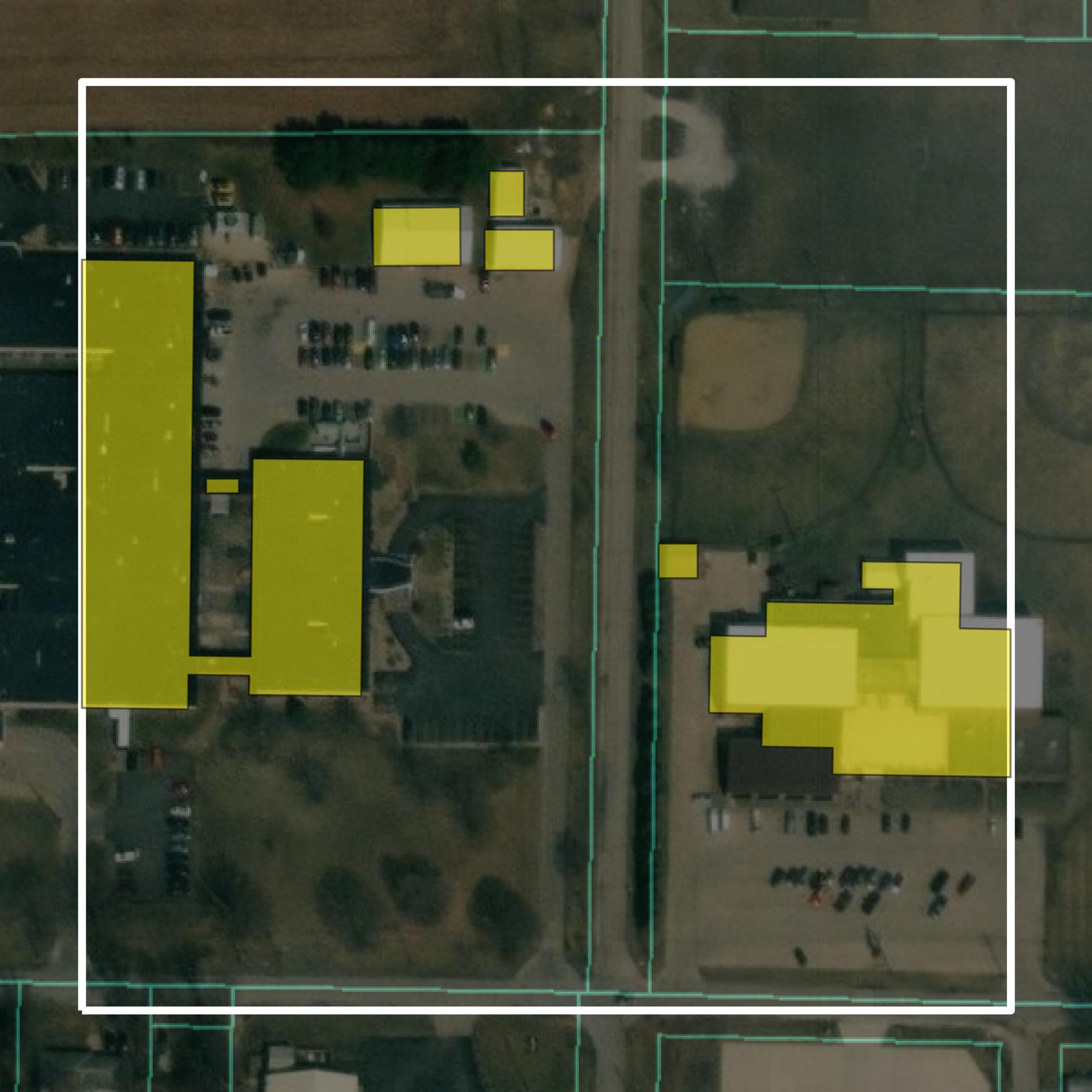 This image shows parcel and building data in Warren County created using GIS data in Equator.