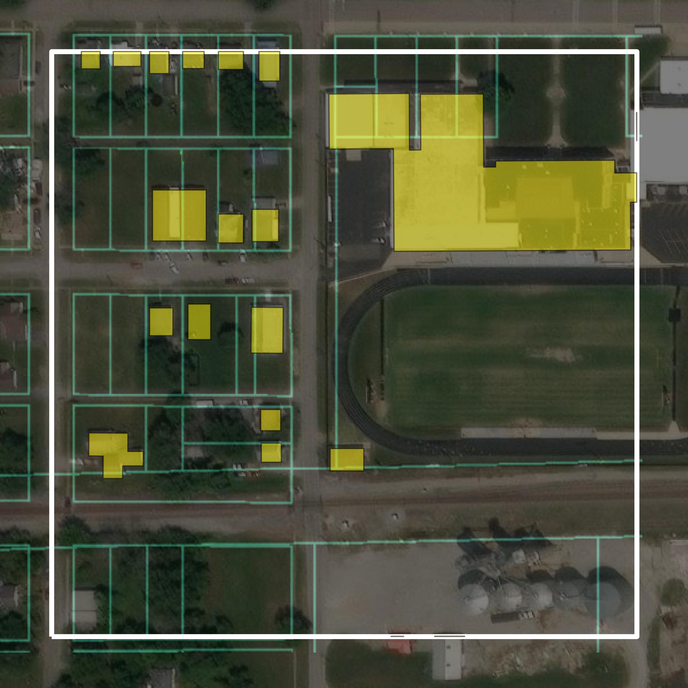 This image shows parcel and building data in Wayne County created using GIS data in Equator.