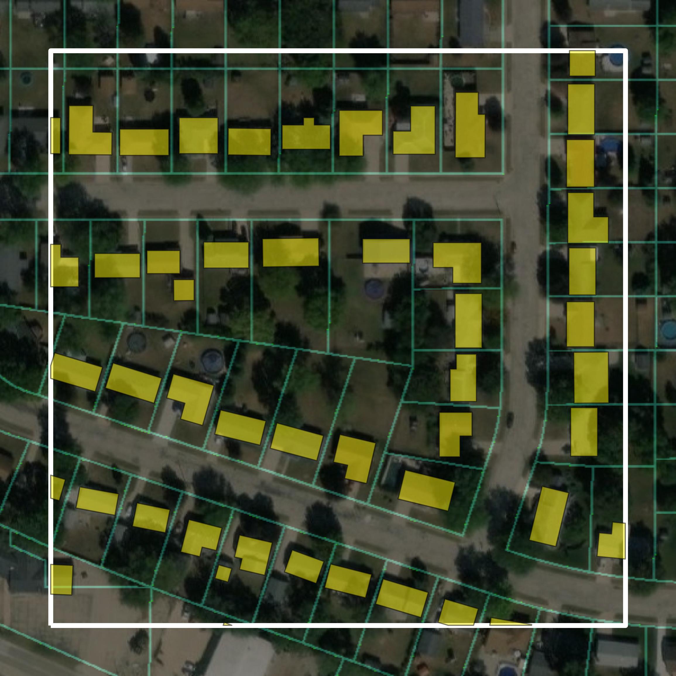 This image shows parcel and building data in Whiteside County created using GIS data in Equator.