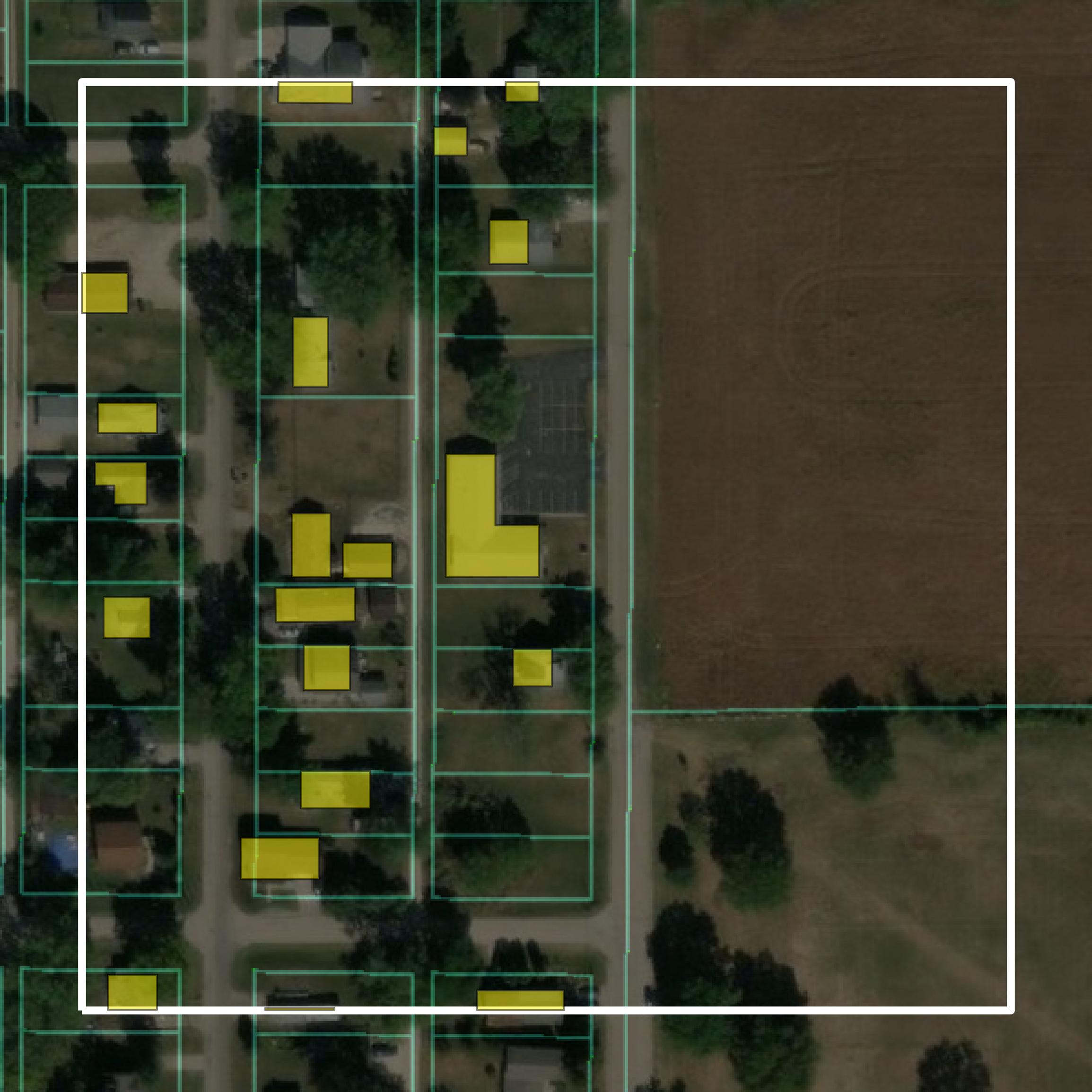 This image shows parcel and building data in Whiteside County created using GIS data in Equator.