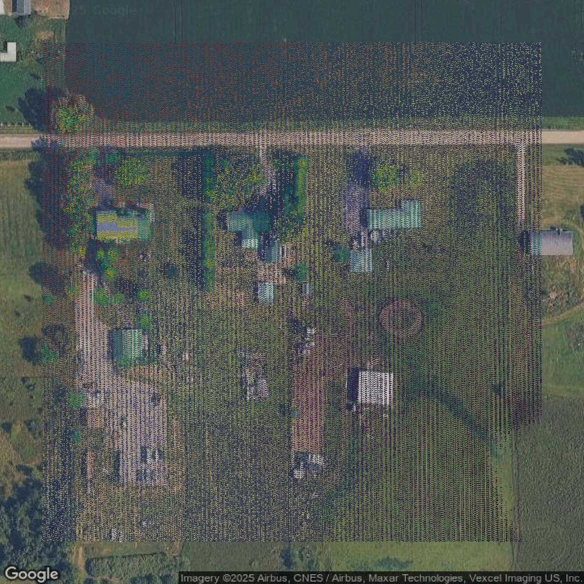 This image shows a LiDAR point cloud in Will County created using GIS data in Equator.