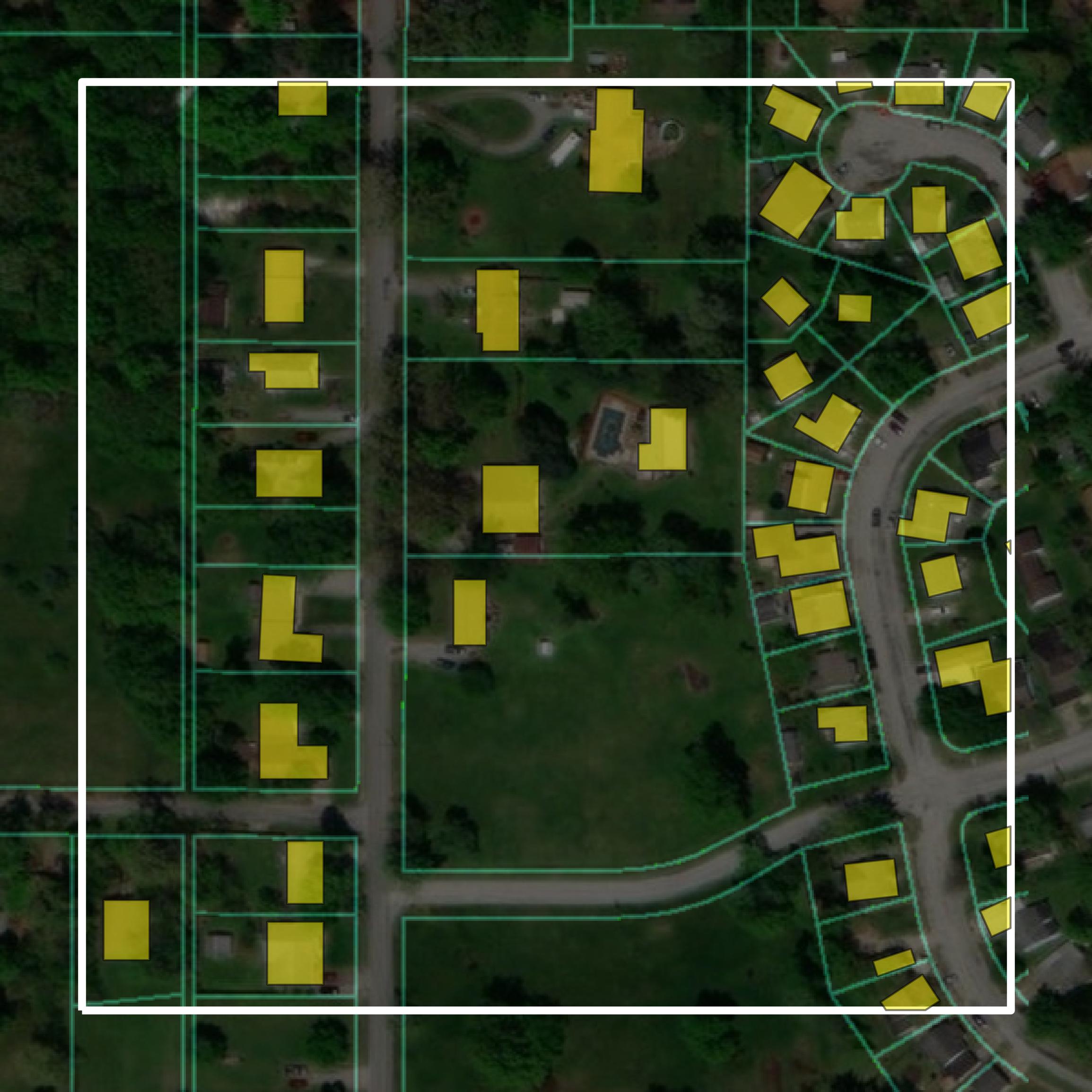 This image shows parcel and building data in Williamson County created using GIS data in Equator.