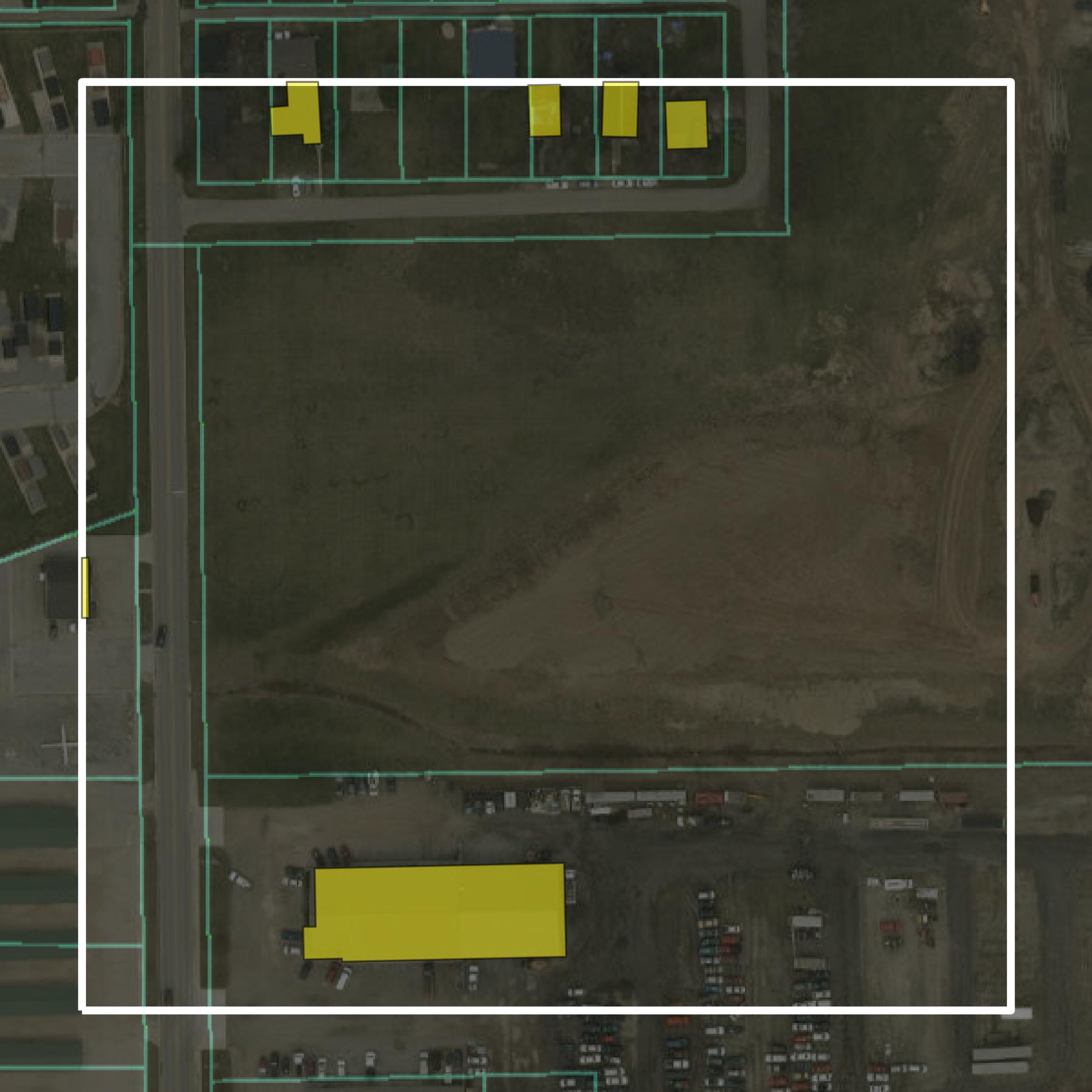 This image shows parcel and building data in Adams County created using GIS data in Equator.