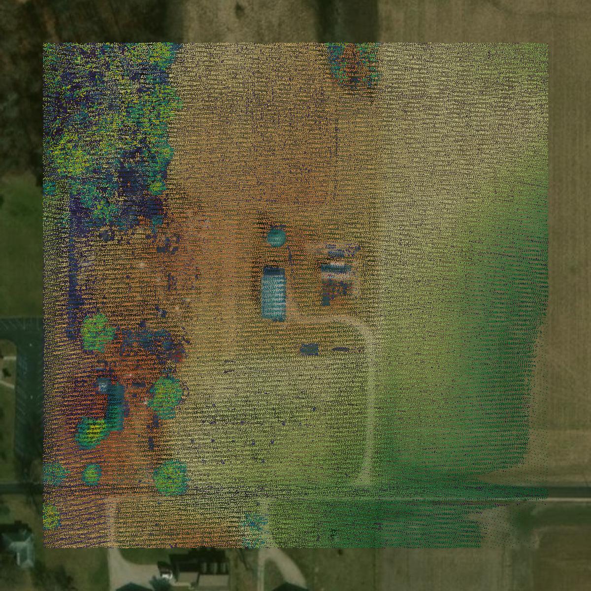 This image shows a LiDAR point cloud in Bartholomew County created using GIS data in Equator.
