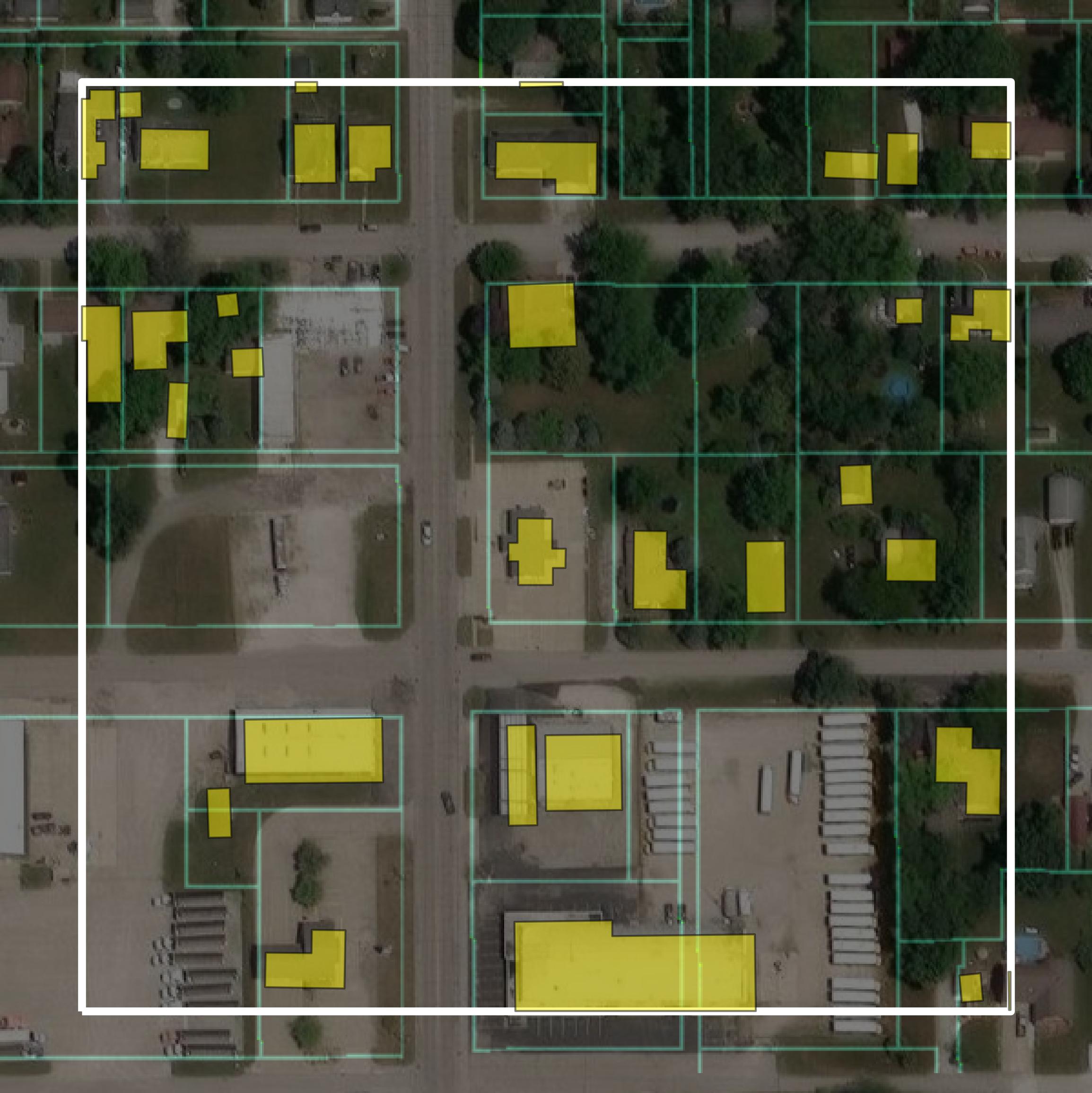 This image shows parcel and building data in Benton County created using GIS data in Equator.