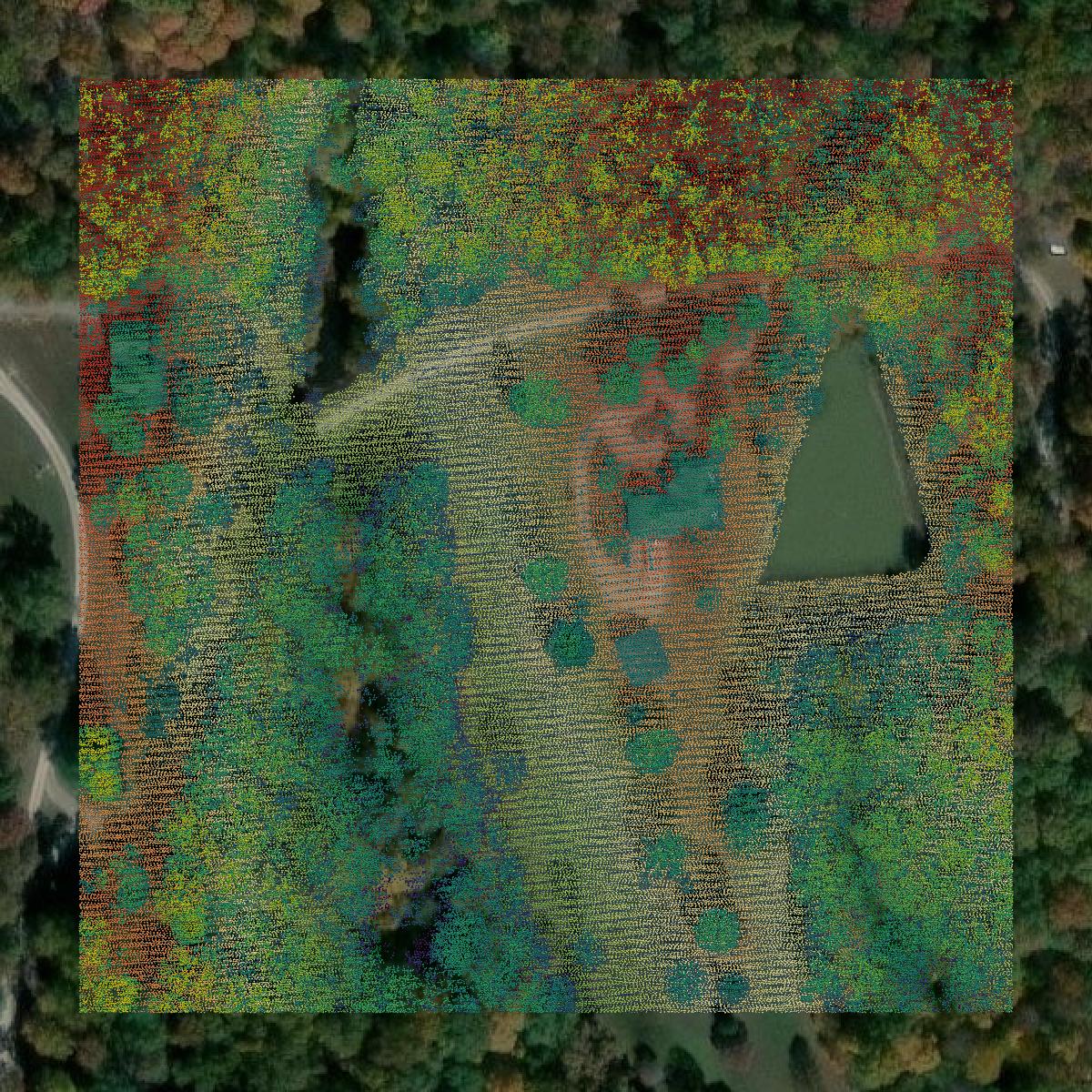This image shows a LiDAR point cloud in Brown County created using GIS data in Equator.