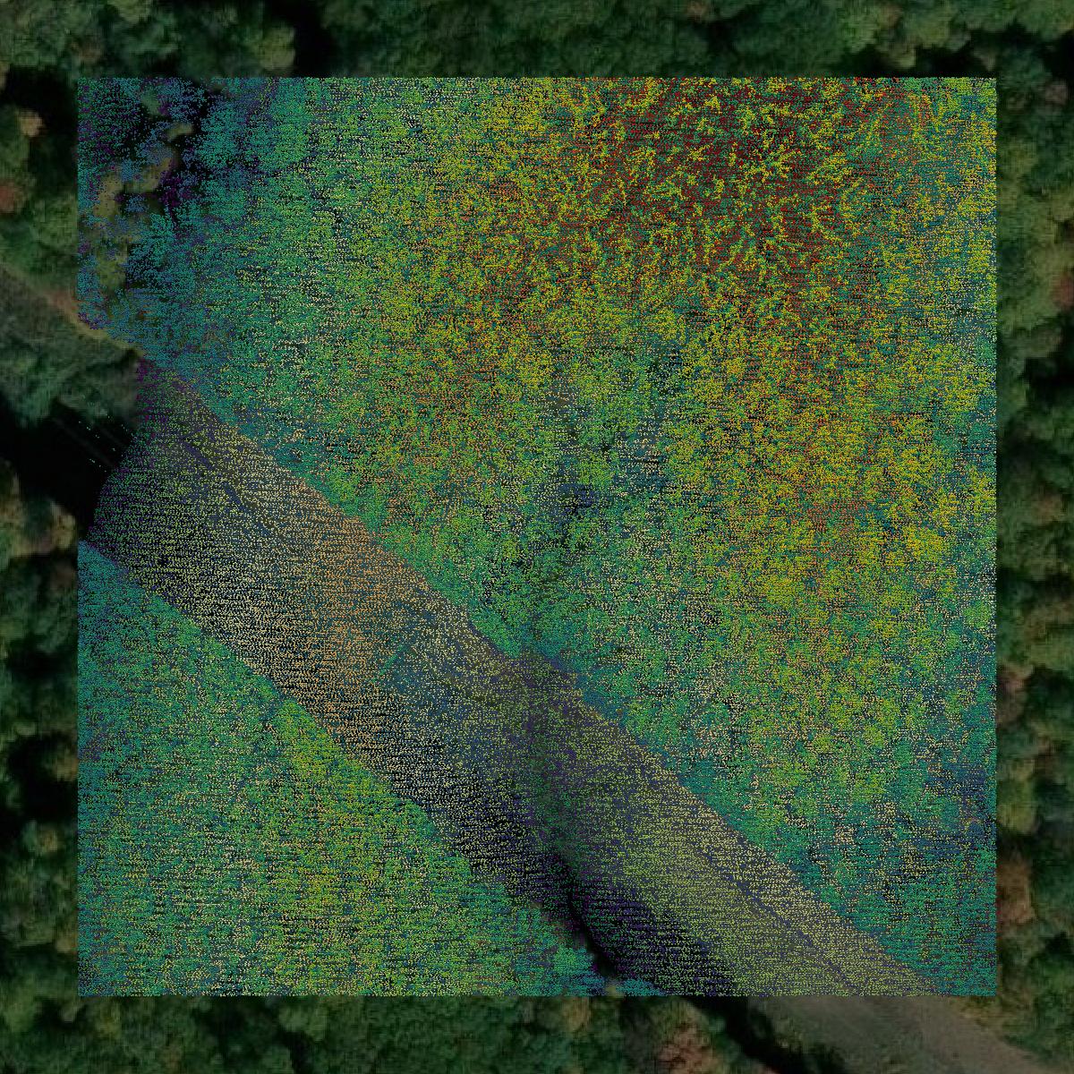 This image shows a LiDAR point cloud in Brown County created using GIS data in Equator.