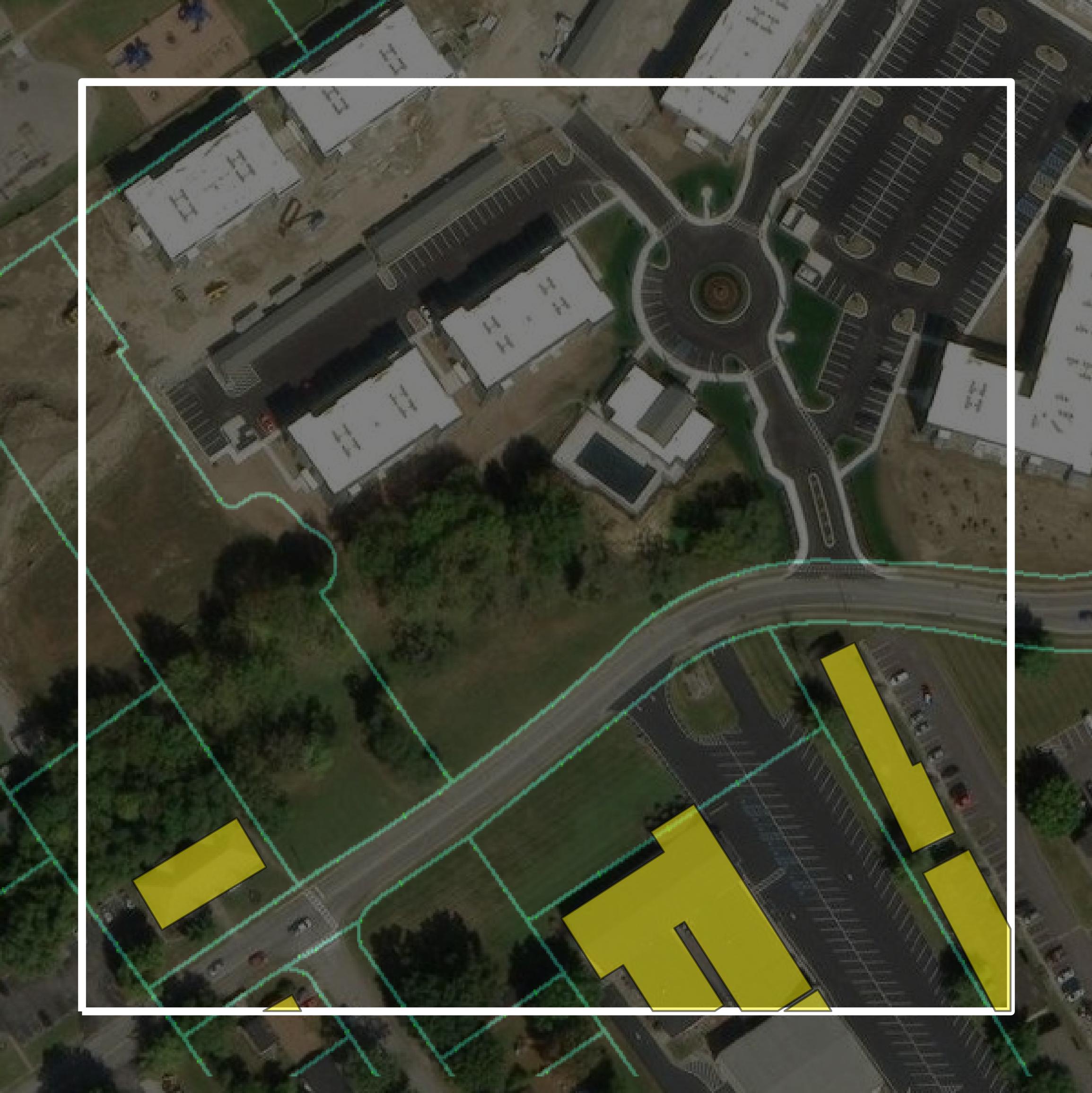 This image shows parcel and building data in Clark County created using GIS data in Equator.
