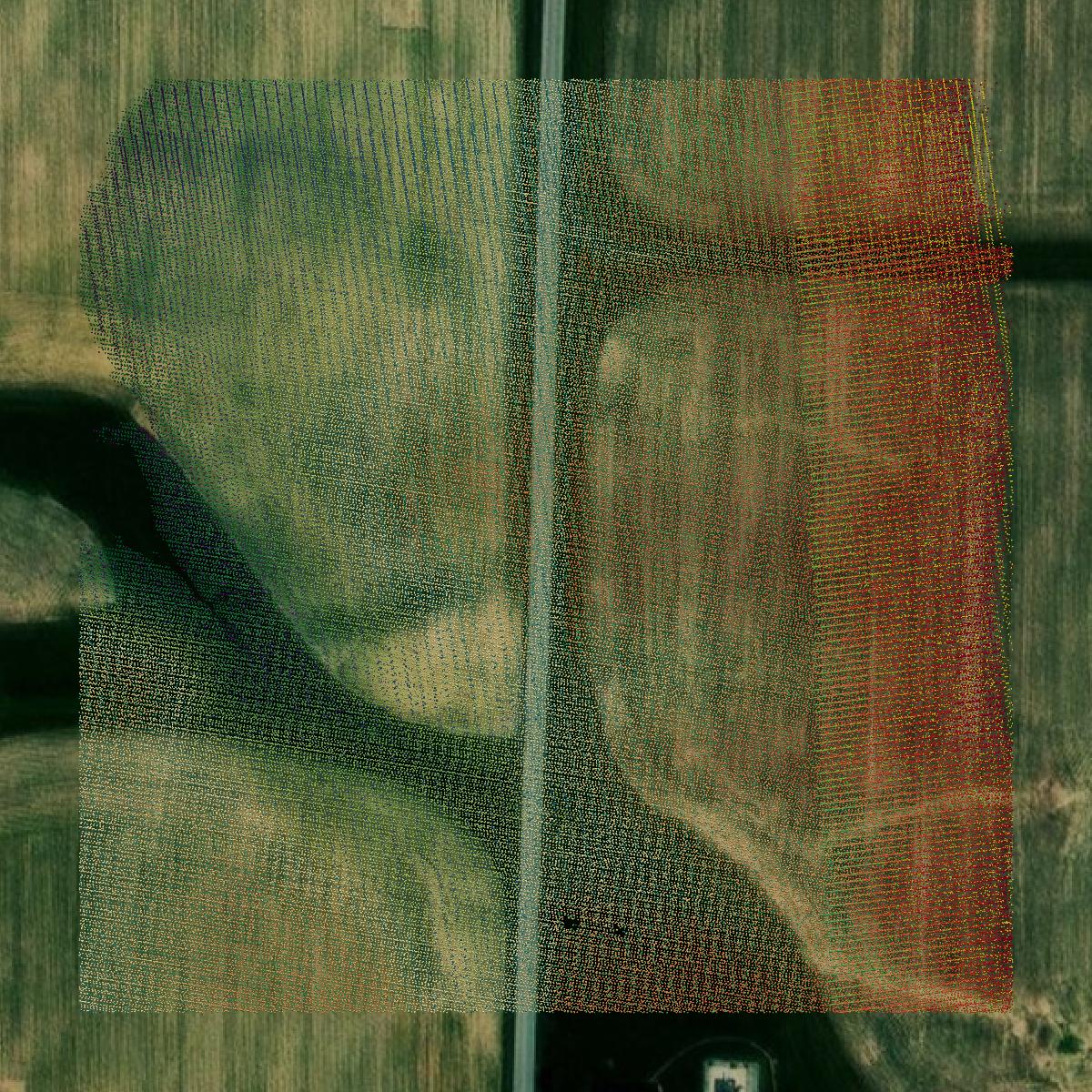 This image shows a LiDAR point cloud in Clay County created using GIS data in Equator.