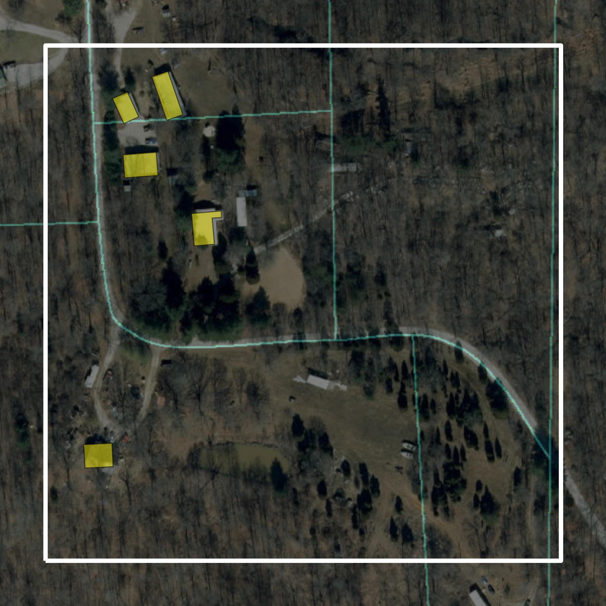 This image shows parcel and building data in Crawford County created using GIS data in Equator.