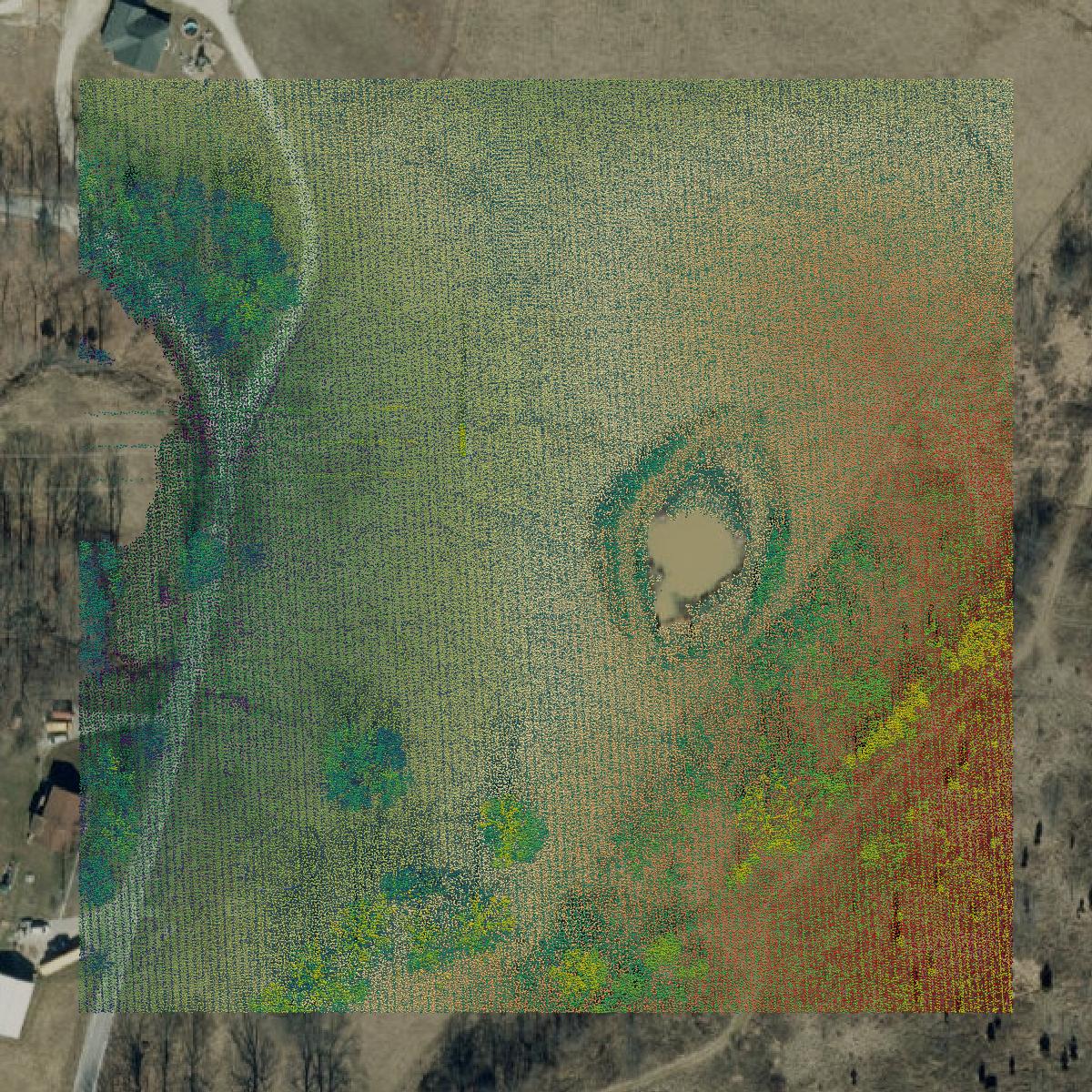 This image shows a LiDAR point cloud in Crawford County created using GIS data in Equator.