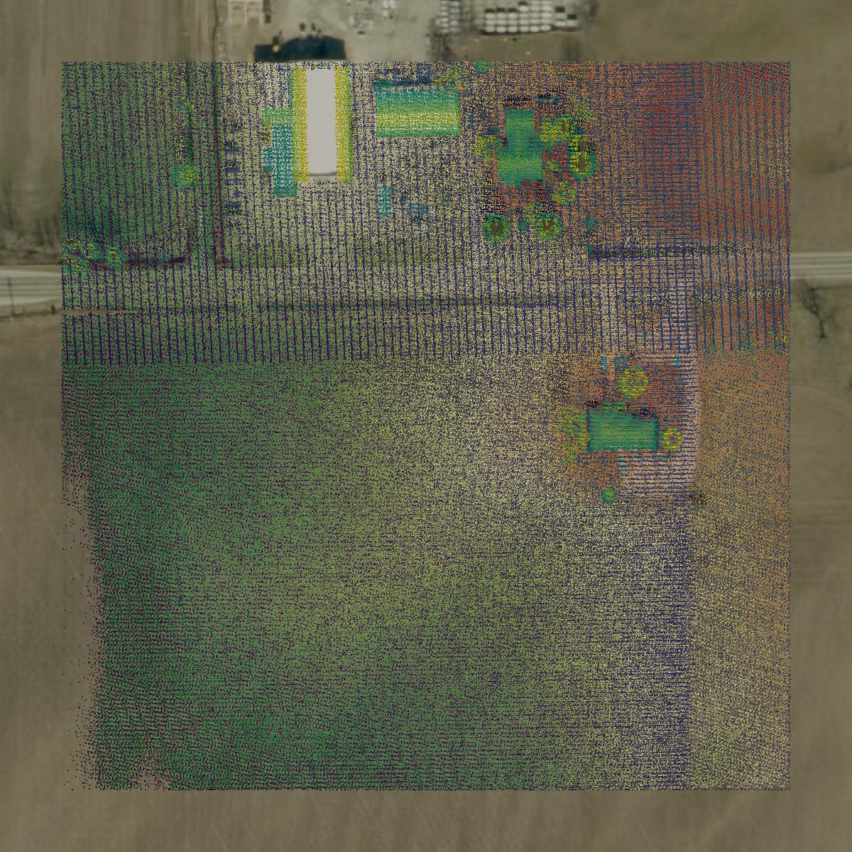This image shows a LiDAR point cloud in Daviess County created using GIS data in Equator.
