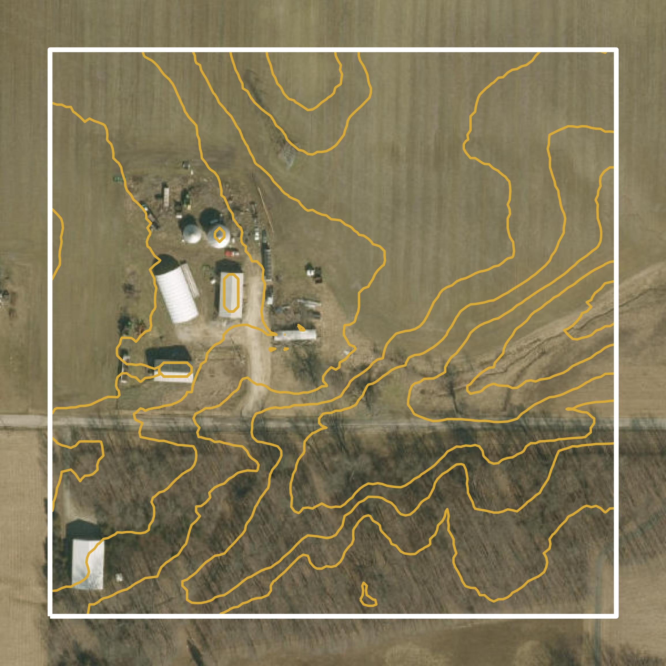This image shows a contour map in Dearborn County created using GIS data in Equator.