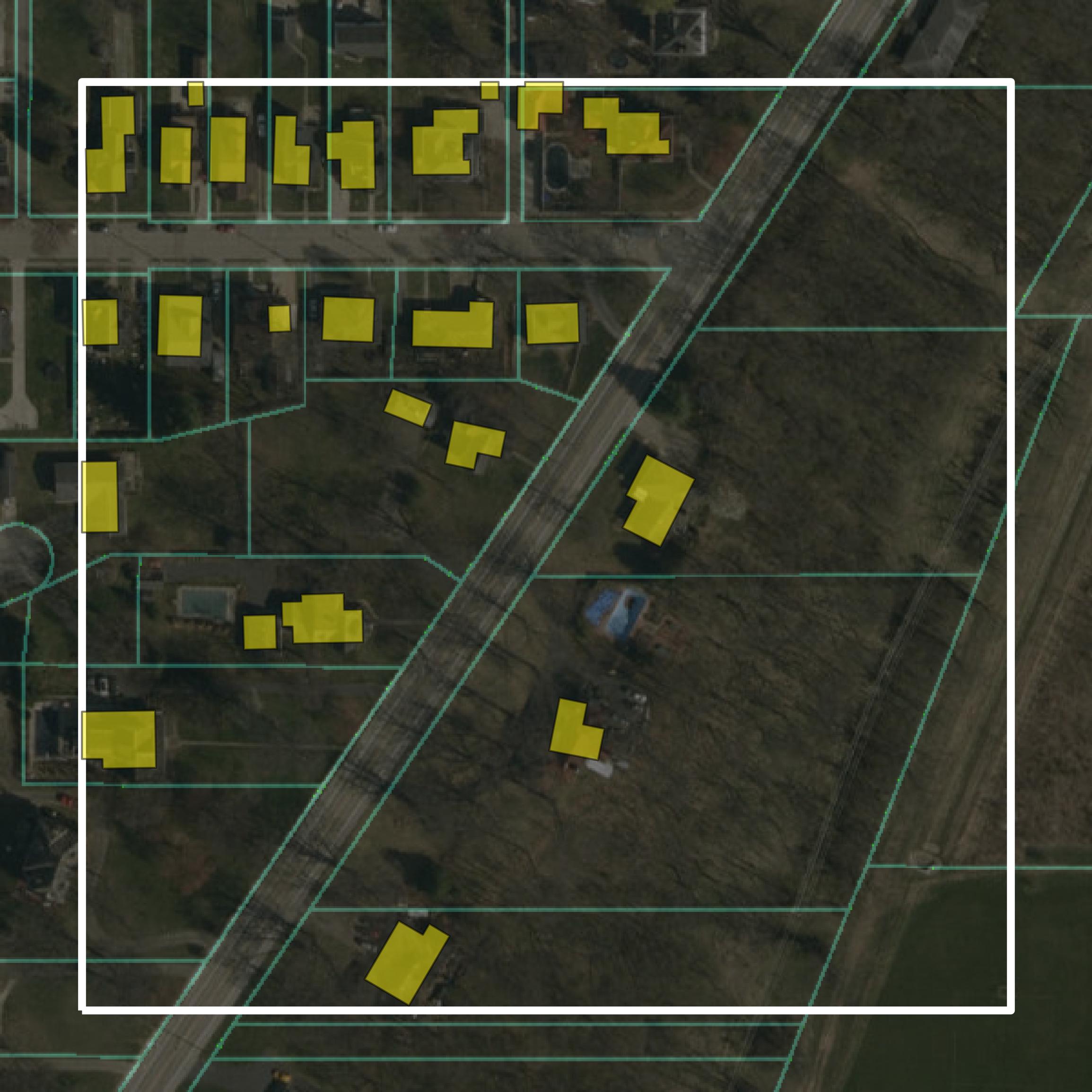 This image shows parcel and building data in Dearborn County created using GIS data in Equator.