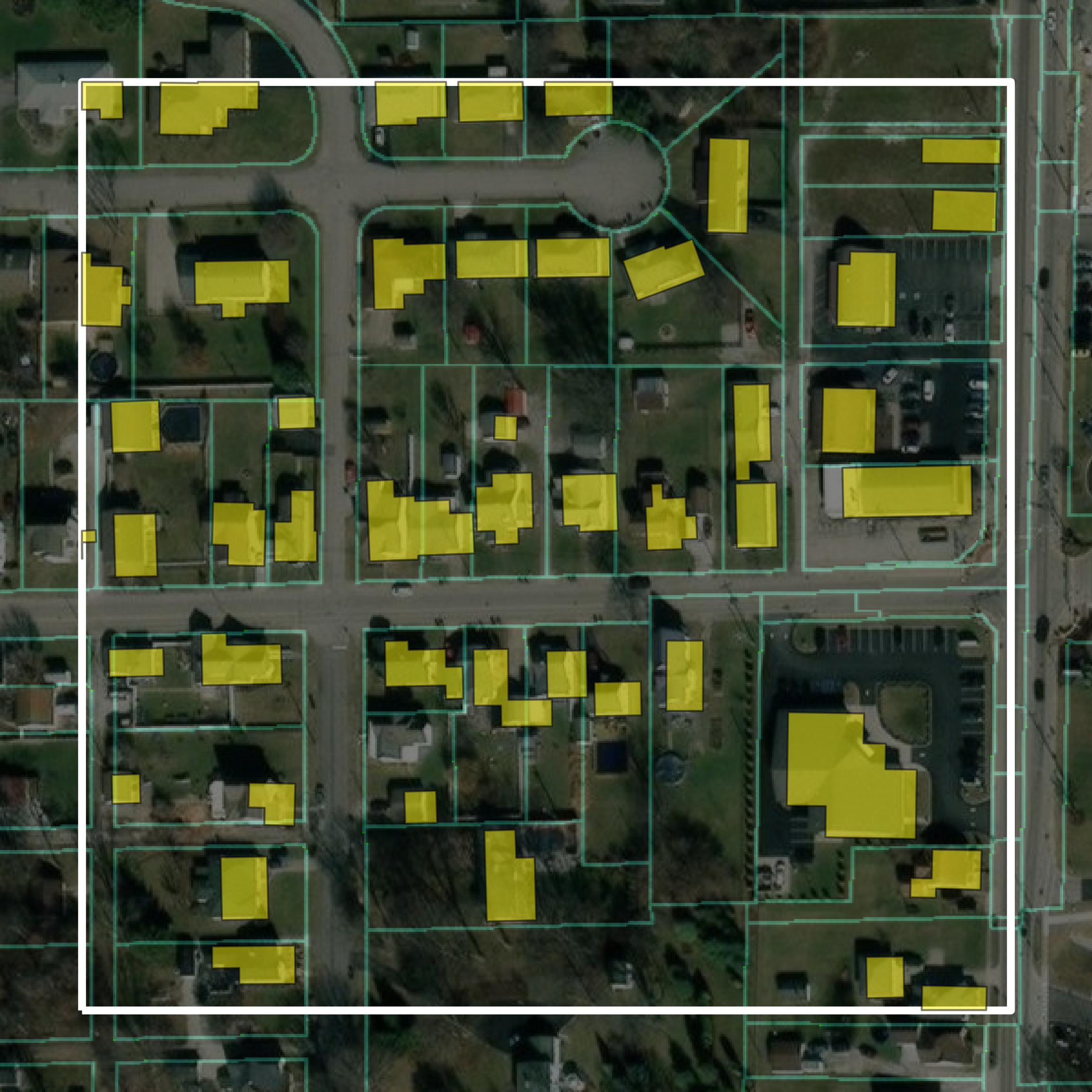 This image shows parcel and building data in Decatur County created using GIS data in Equator.