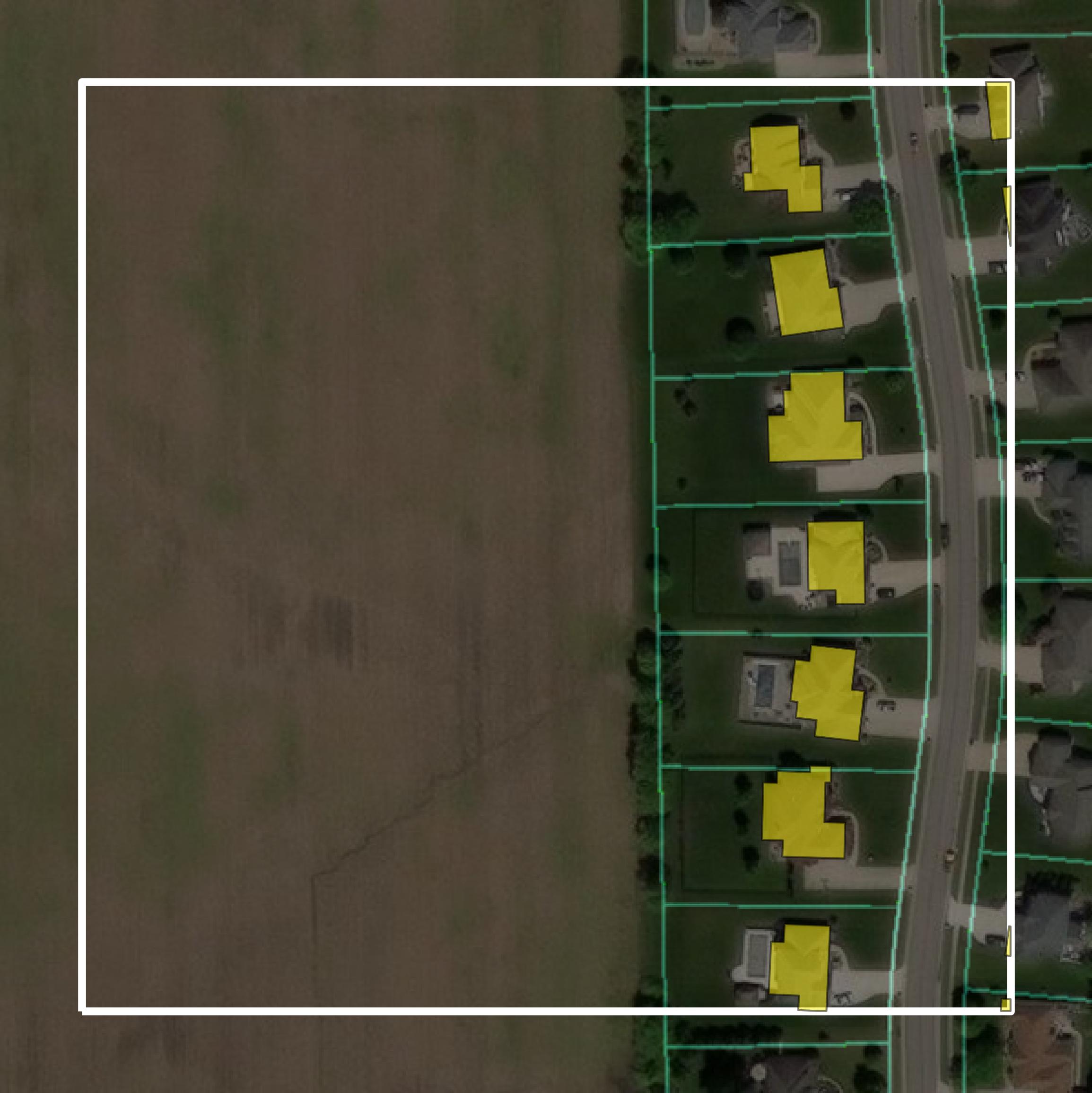 This image shows parcel and building data in DeKalb County created using GIS data in Equator.