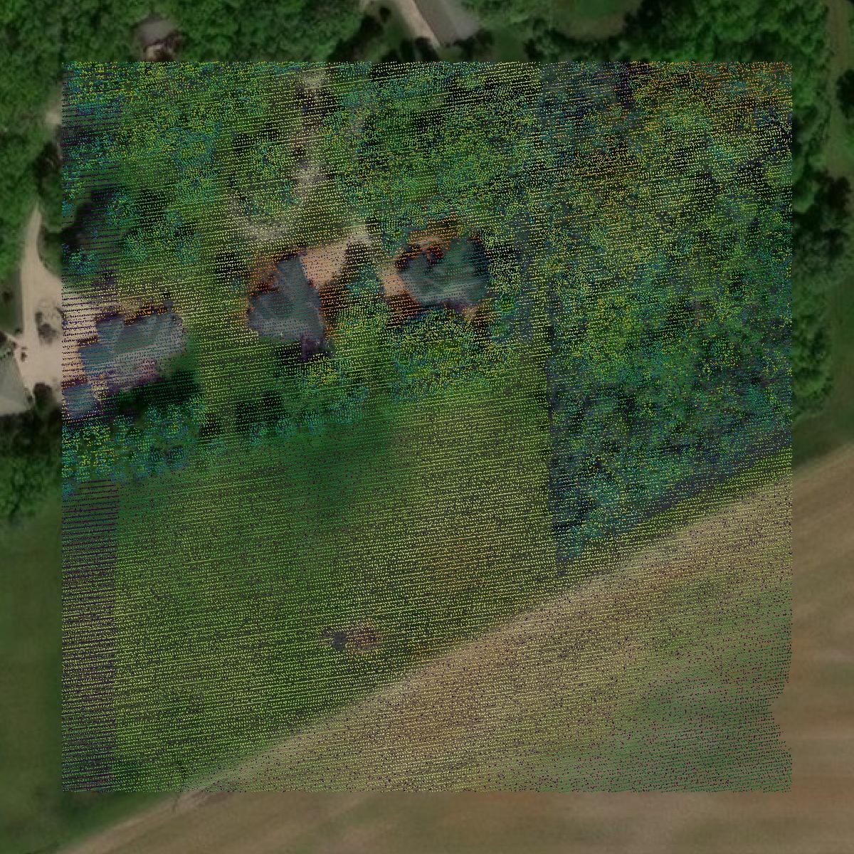 This image shows a LiDAR point cloud in DeKalb County created using GIS data in Equator.