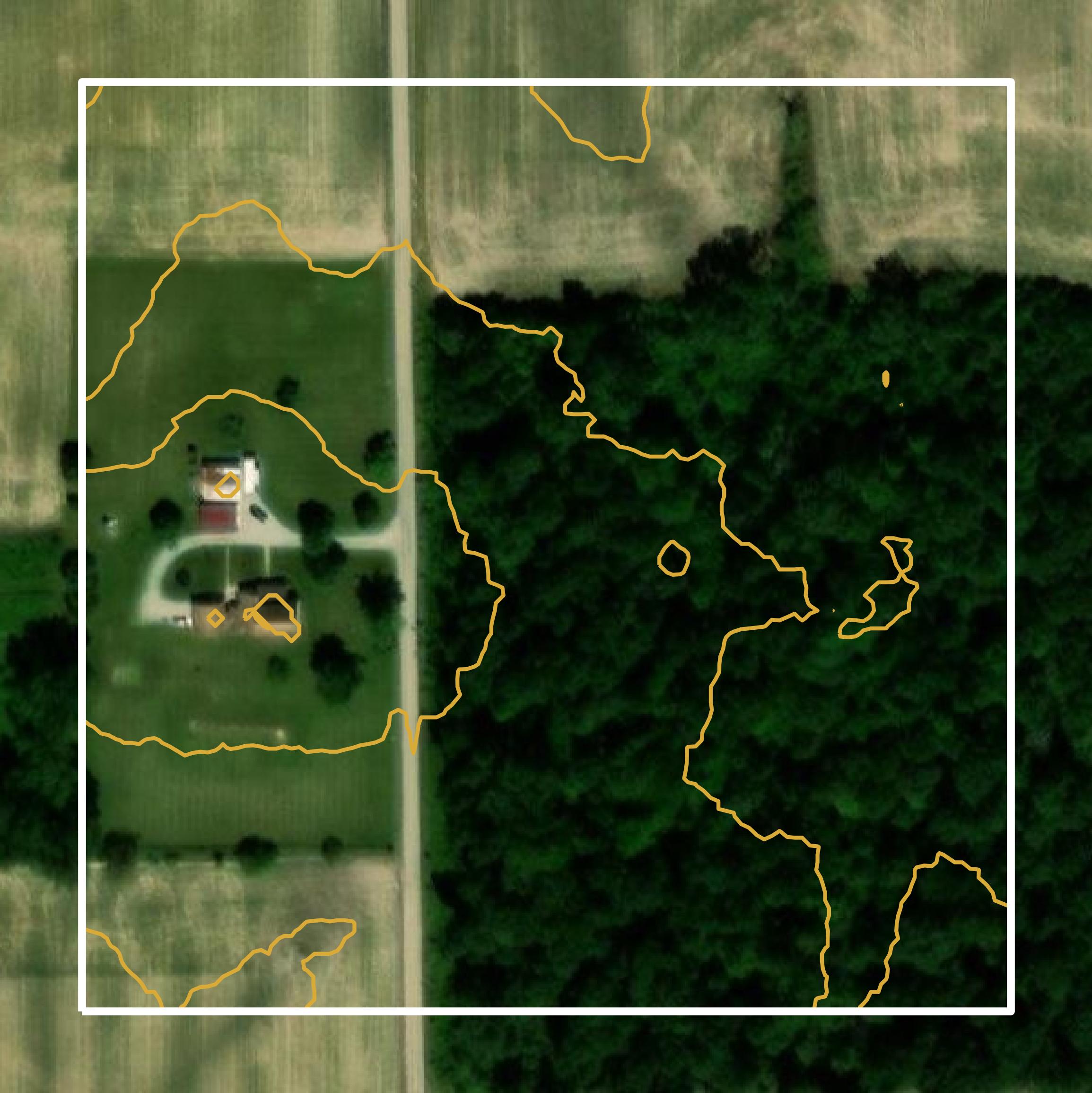 This image shows a contour map in Delaware County created using GIS data in Equator.