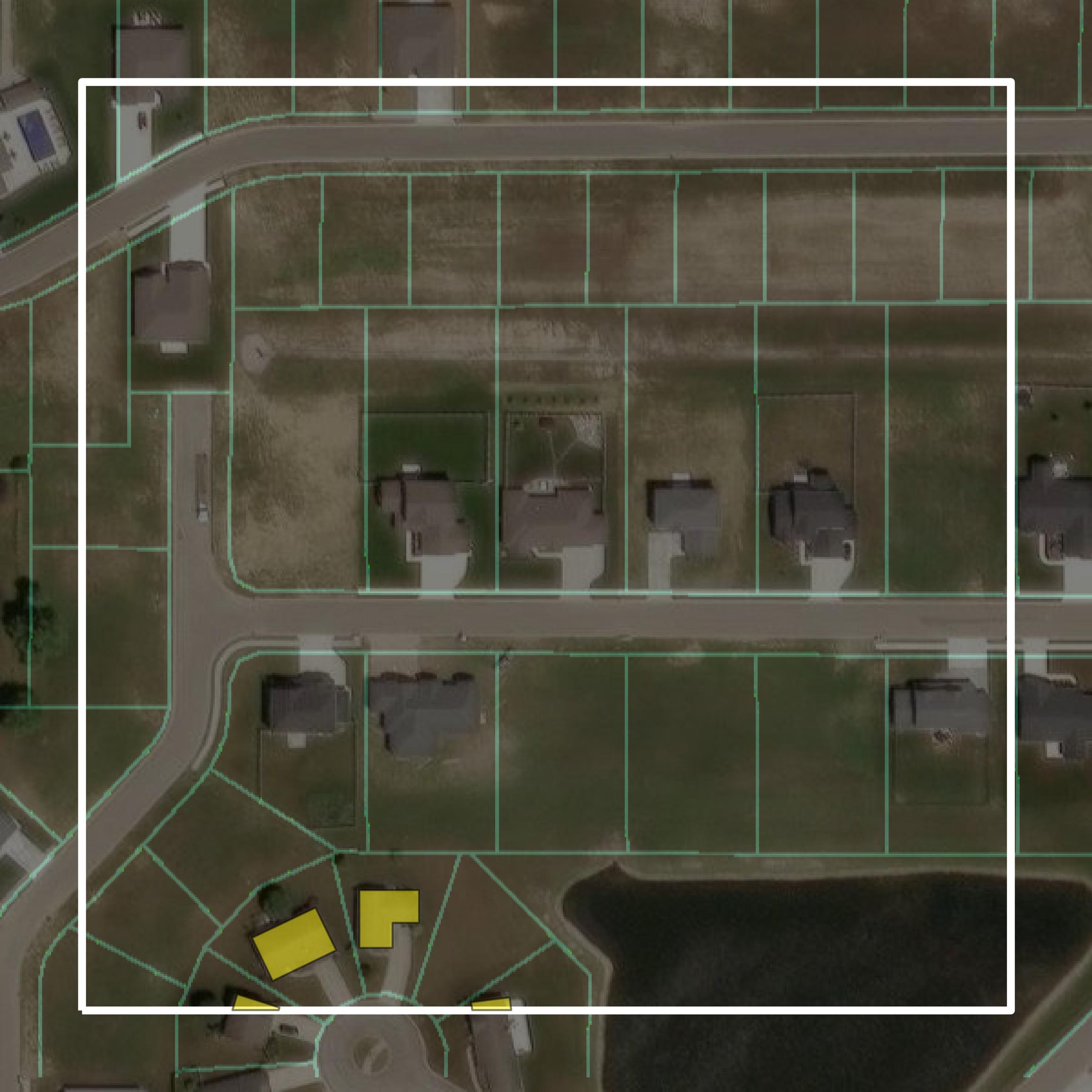 This image shows parcel and building data in Delaware County created using GIS data in Equator.