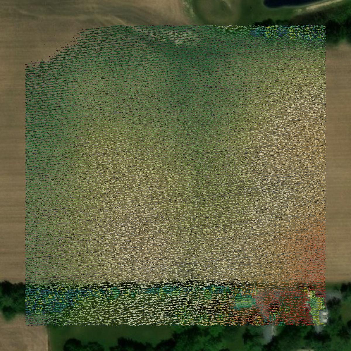 This image shows a LiDAR point cloud in Delaware County created using GIS data in Equator.