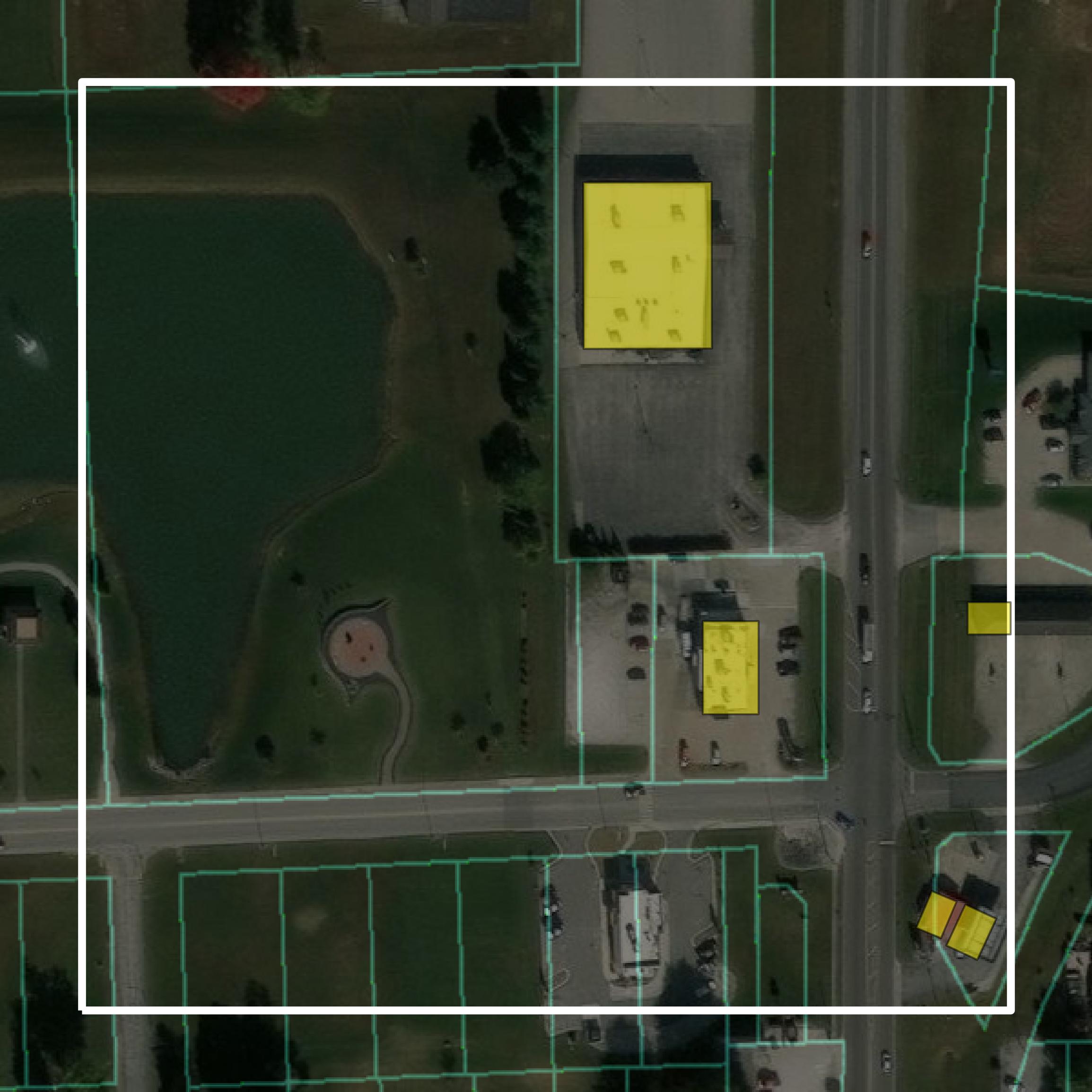 This image shows parcel and building data in Dubois County created using GIS data in Equator.