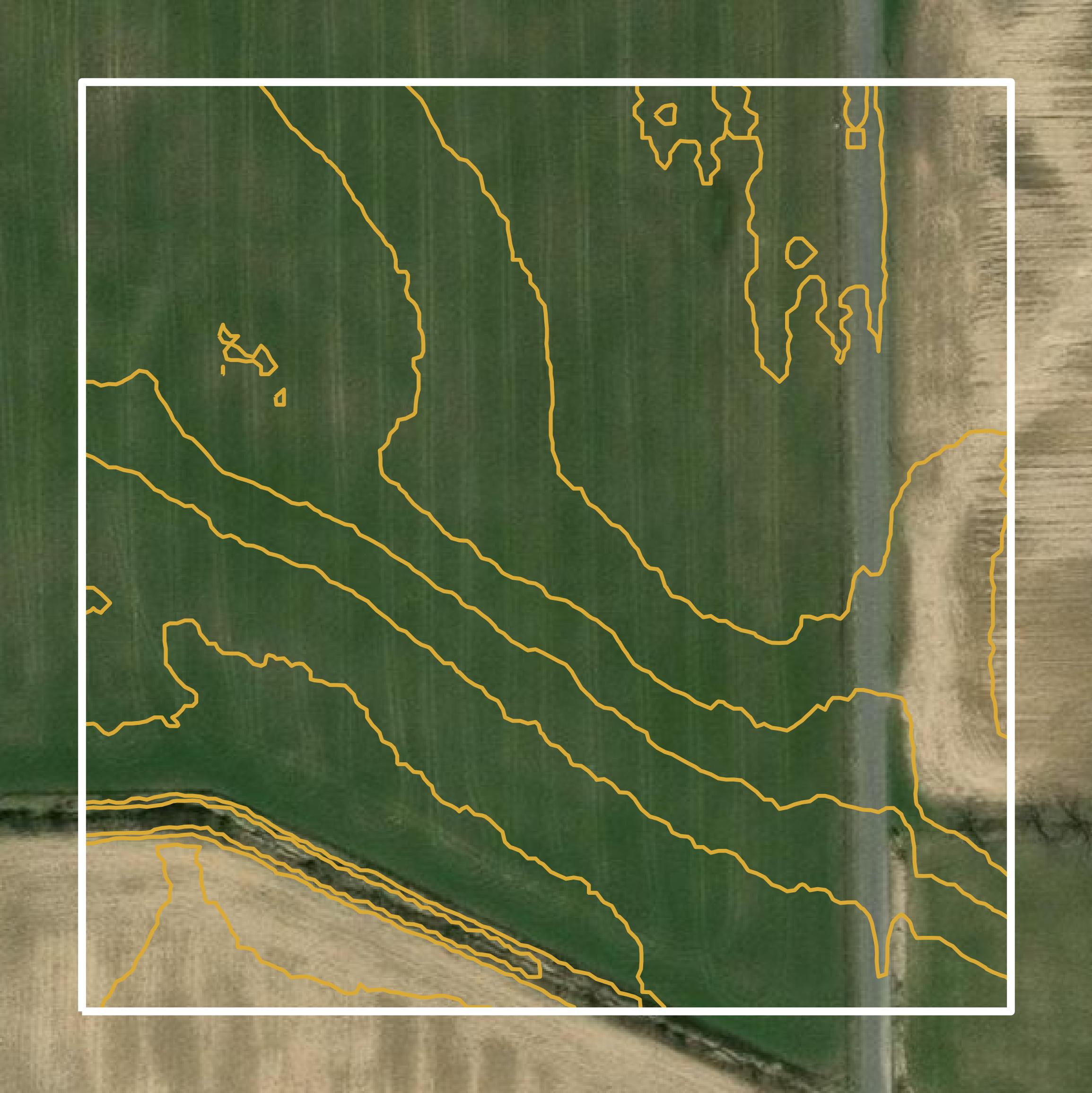 This image shows a contour map in Elkhart County created using GIS data in Equator.