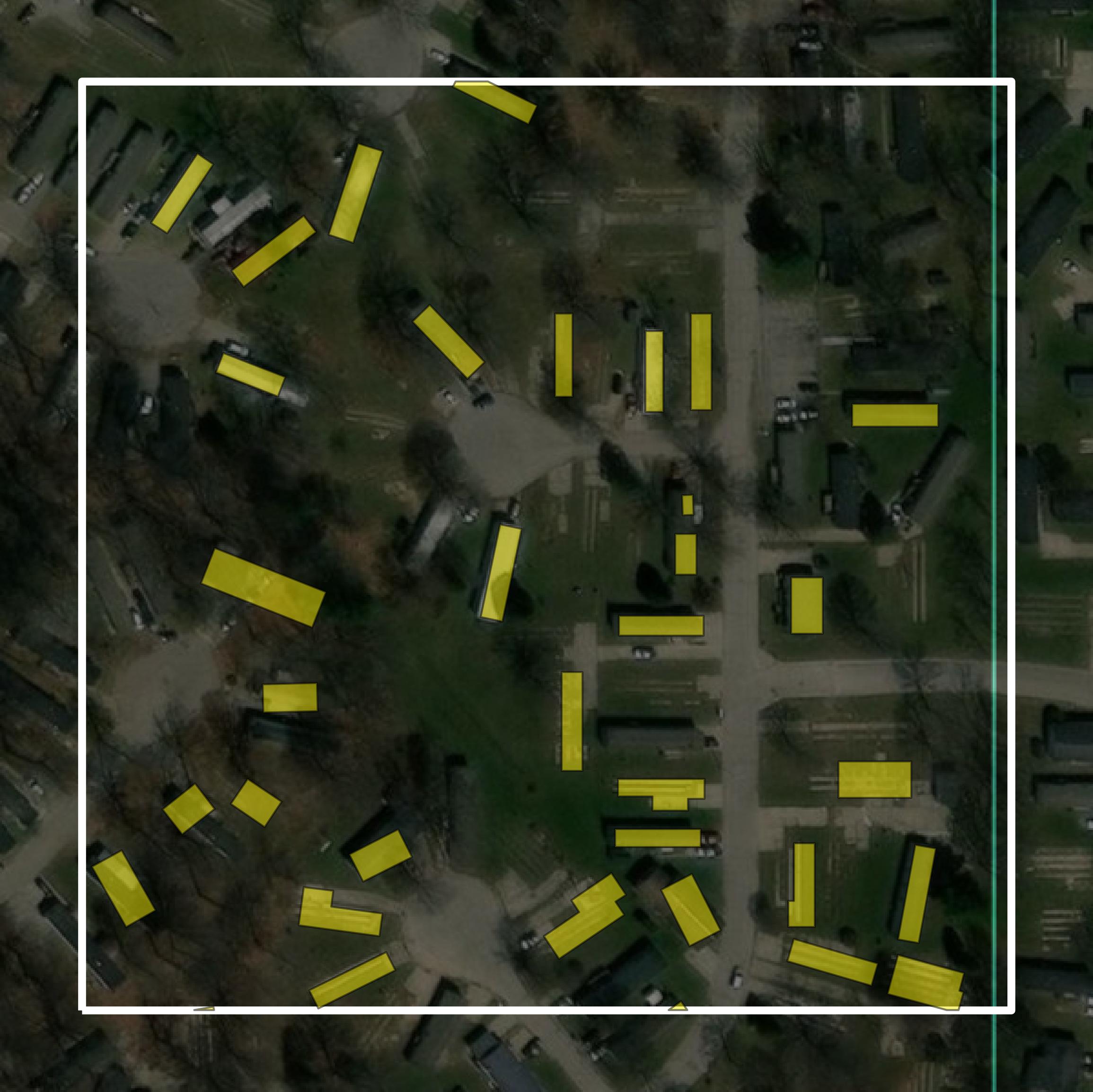 This image shows parcel and building data in Elkhart County created using GIS data in Equator.