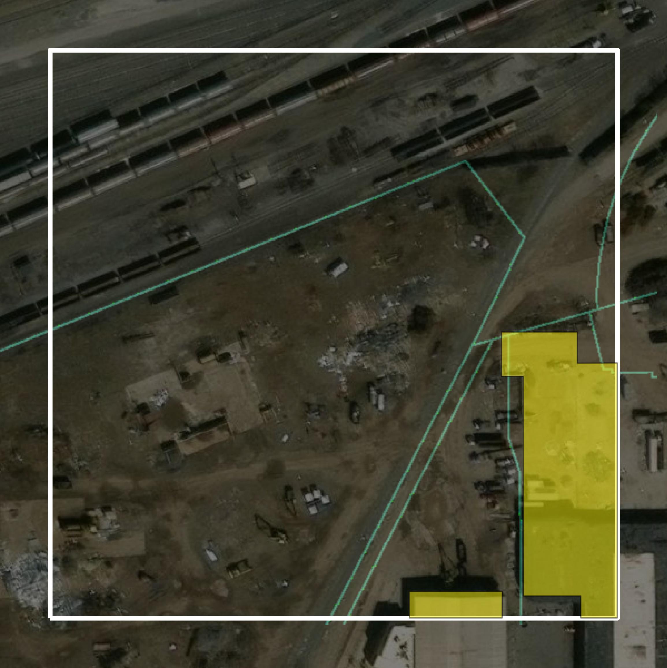 This image shows parcel and building data in Elkhart County created using GIS data in Equator.