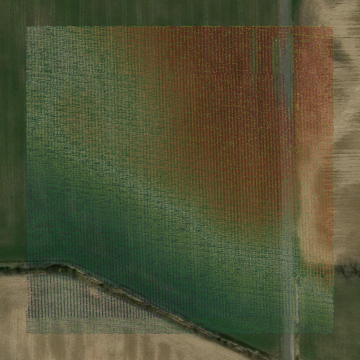 This image shows a LiDAR point cloud in Elkhart County created using GIS data in Equator.