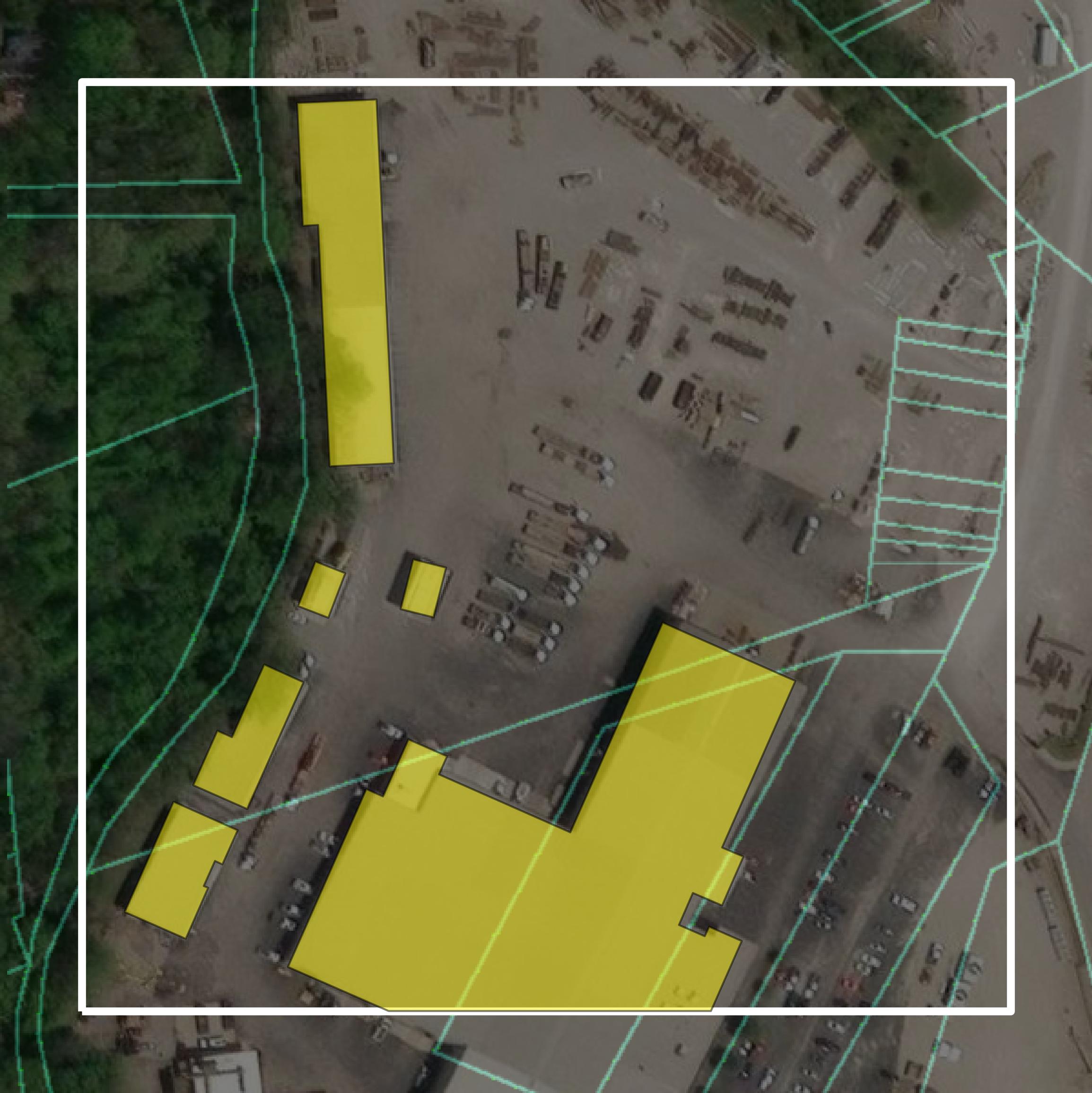 This image shows parcel and building data in Floyd County created using GIS data in Equator.