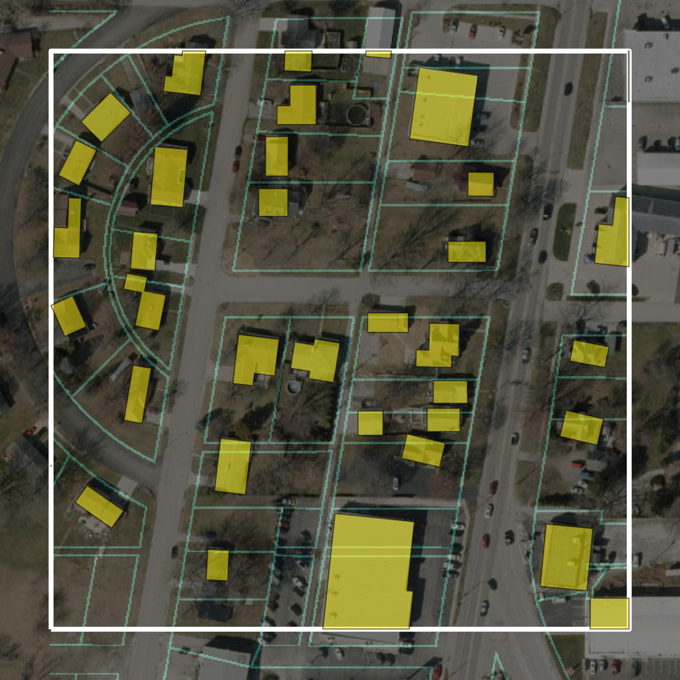 This image shows parcel and building data in Fulton County created using GIS data in Equator.