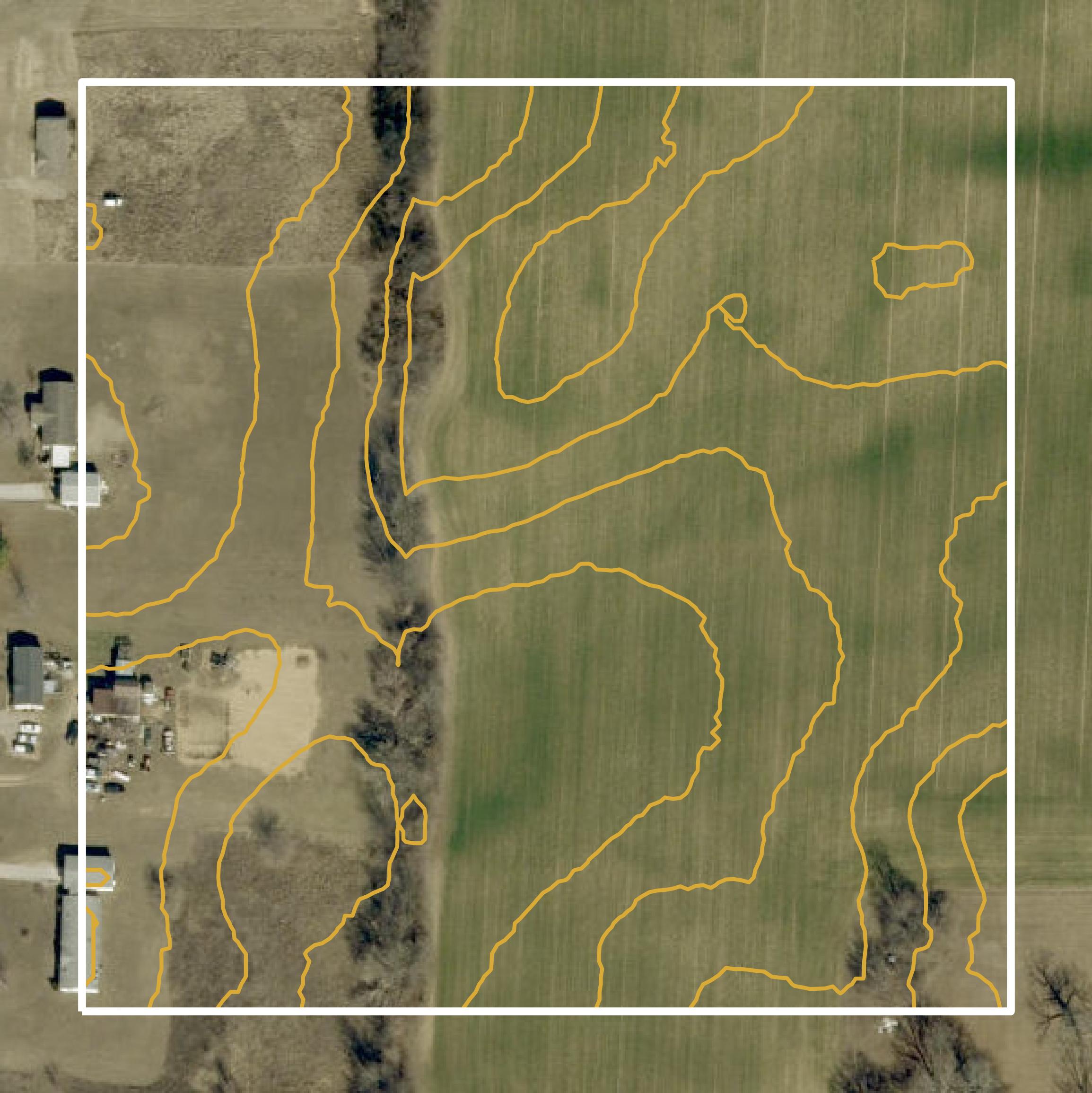 This image shows a contour map in Gibson County created using GIS data in Equator.