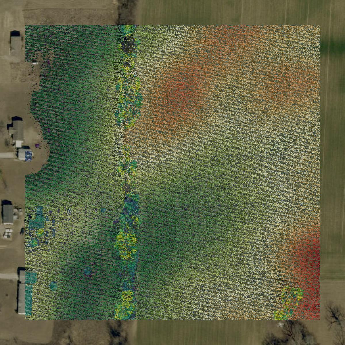 This image shows a LiDAR point cloud in Gibson County created using GIS data in Equator.