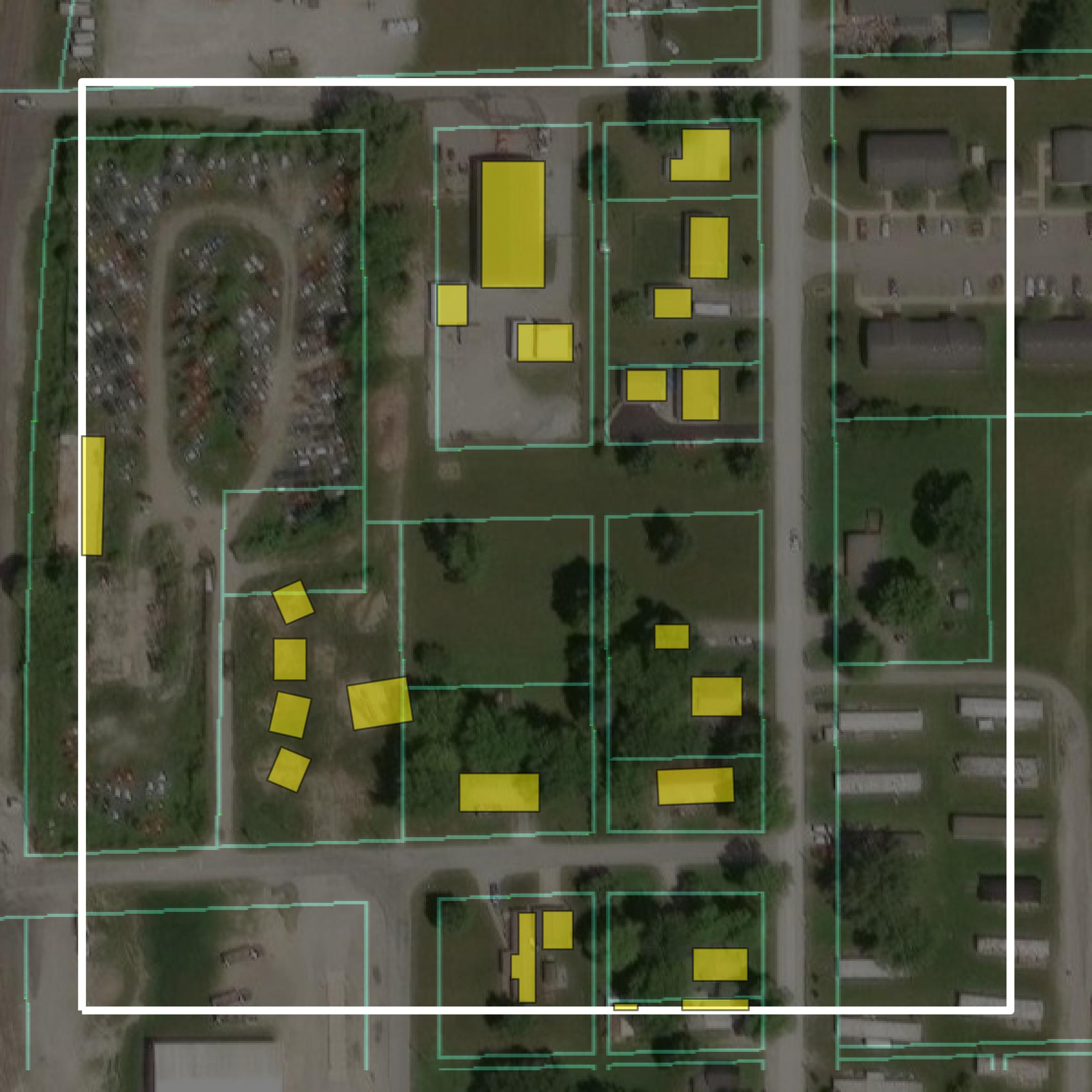 This image shows parcel and building data in Grant County created using GIS data in Equator.