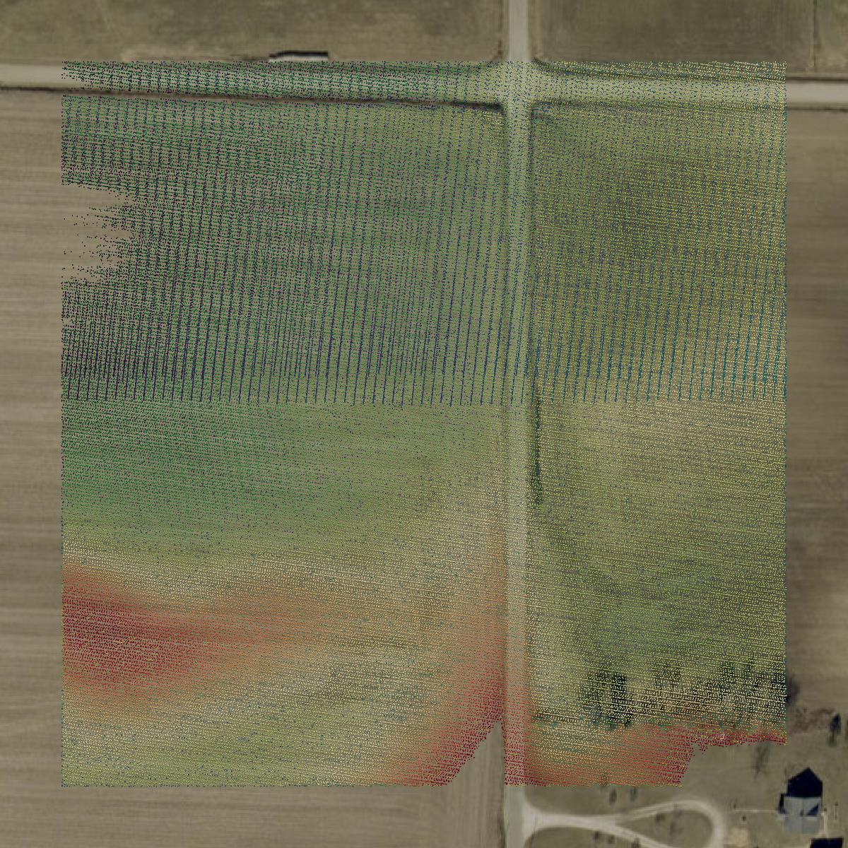 This image shows a LiDAR point cloud in Greene County created using GIS data in Equator.
