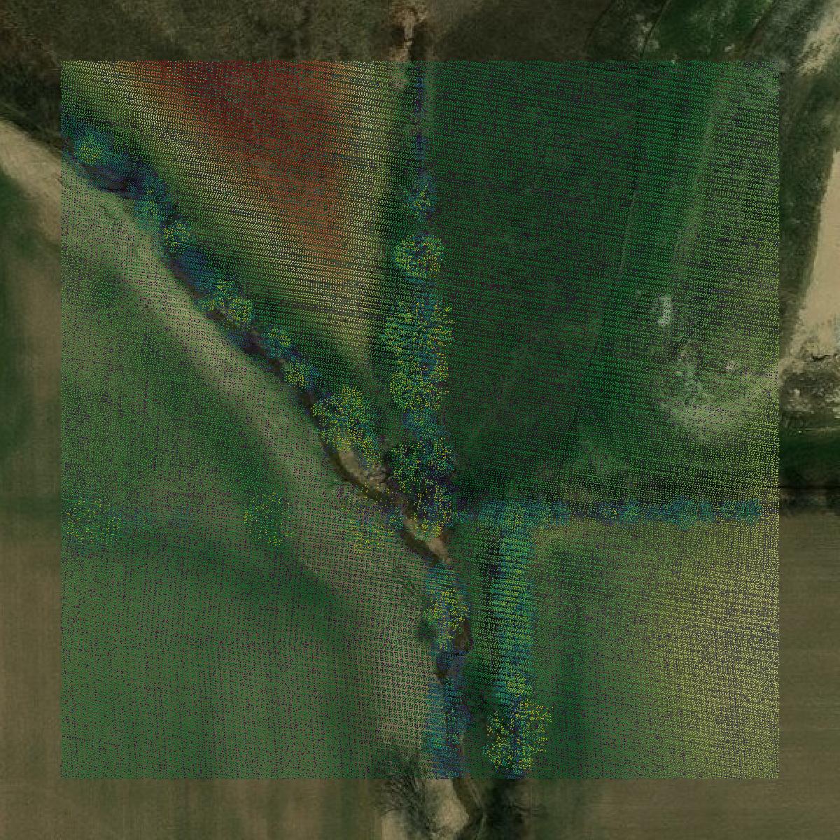 This image shows a LiDAR point cloud in Hancock County created using GIS data in Equator.