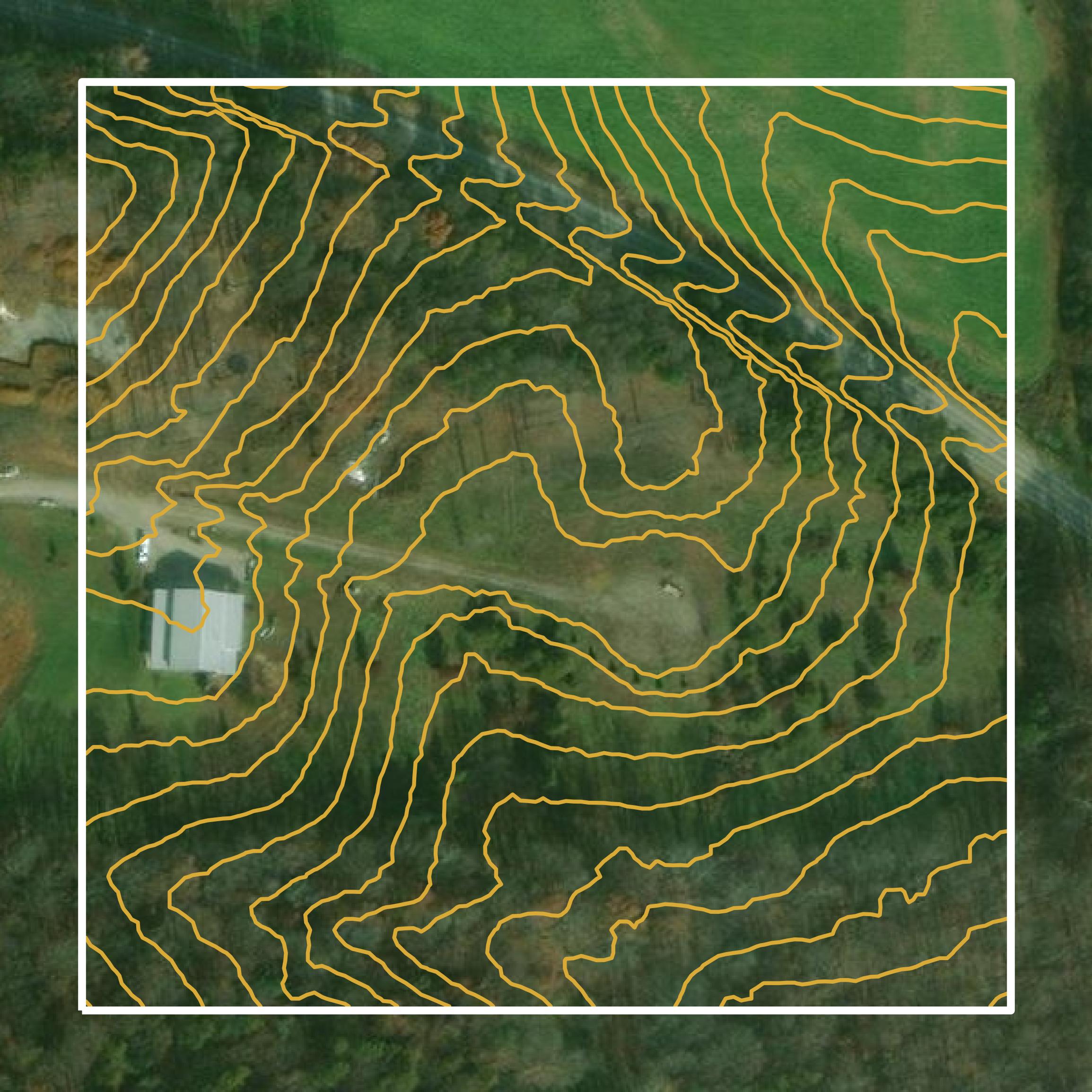 This image shows a contour map in Harrison County created using GIS data in Equator.