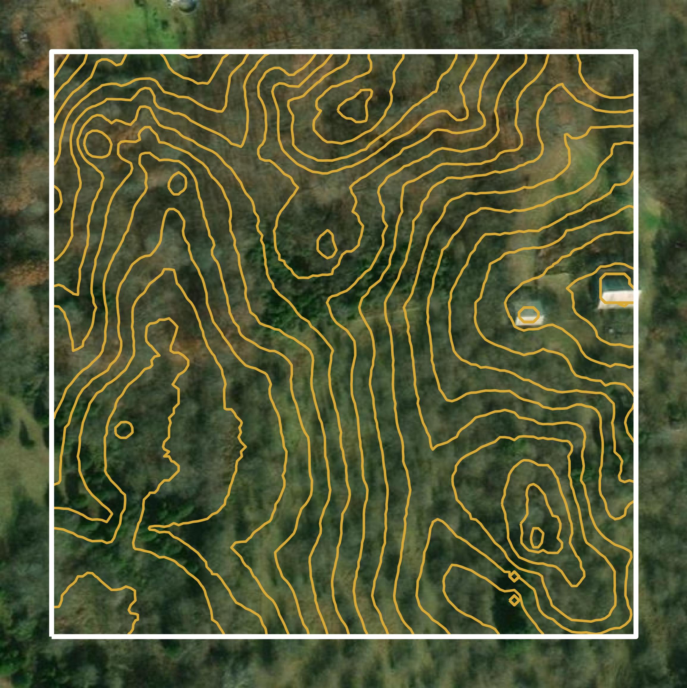 This image shows a contour map in Harrison County created using GIS data in Equator.