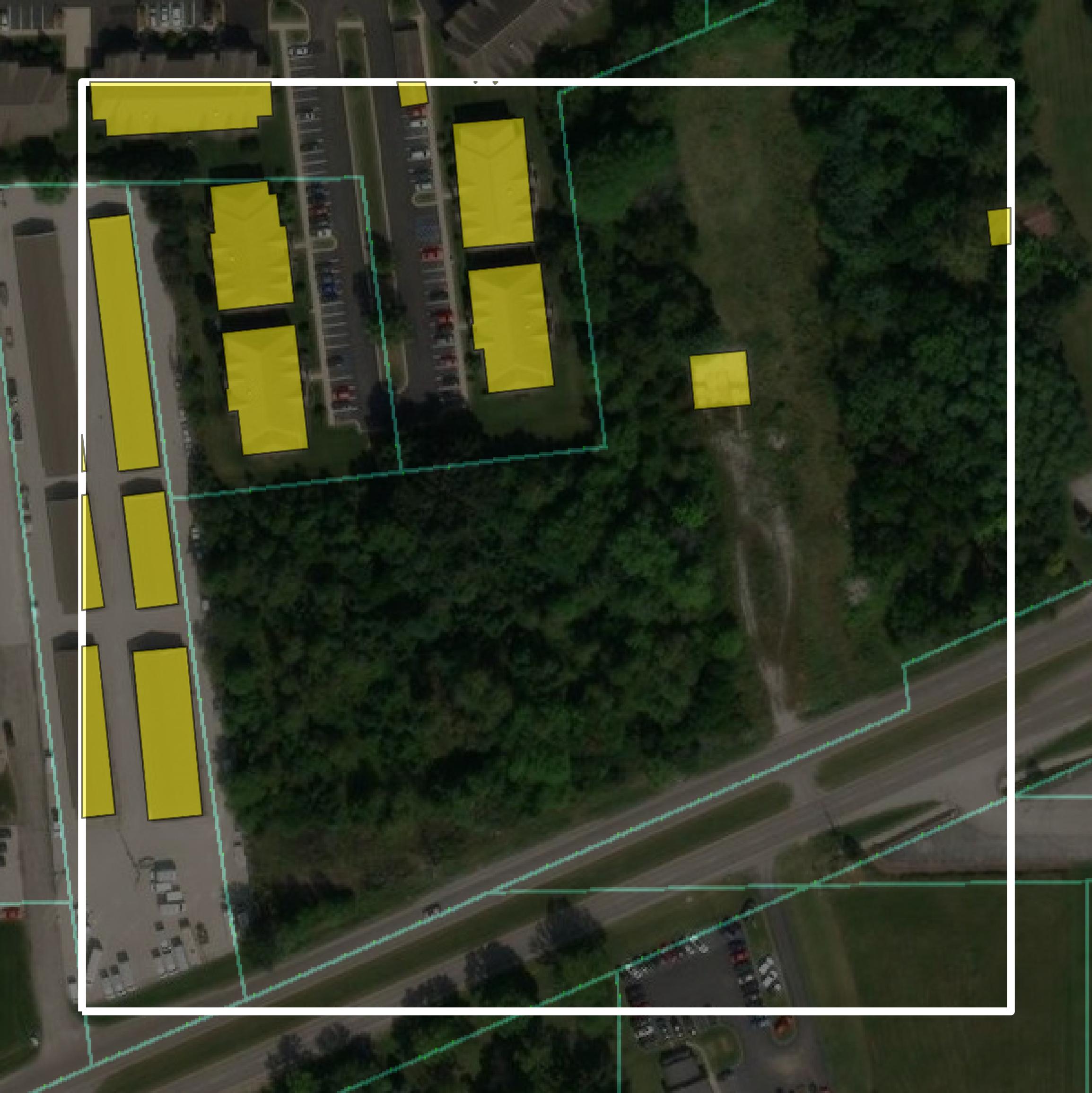 This image shows parcel and building data in Hendricks County created using GIS data in Equator.