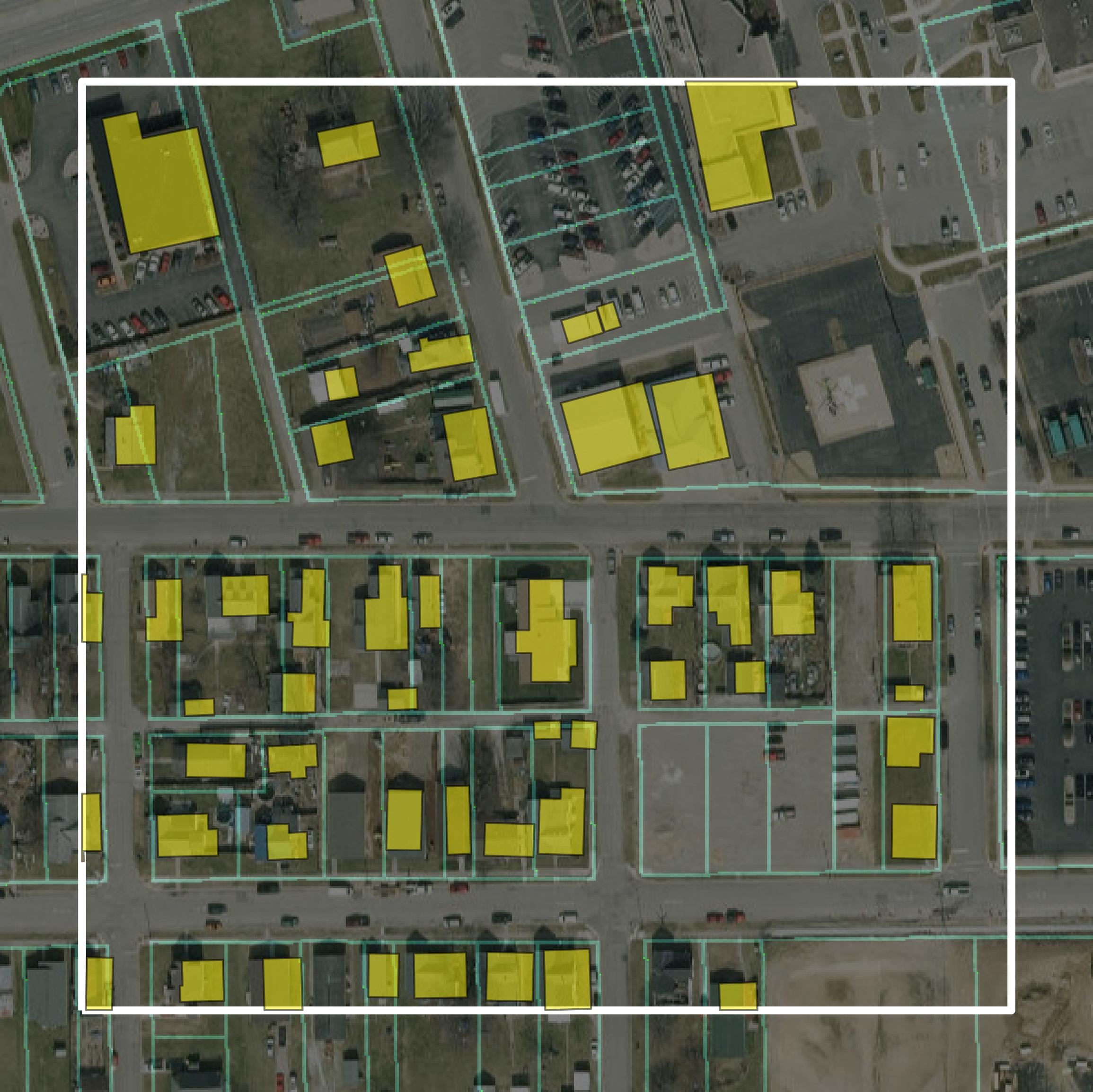 This image shows parcel and building data in Jackson County created using GIS data in Equator.