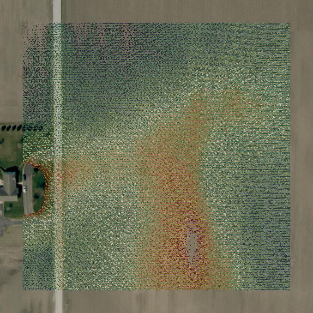 This image shows a LiDAR point cloud in Jasper County created using GIS data in Equator.