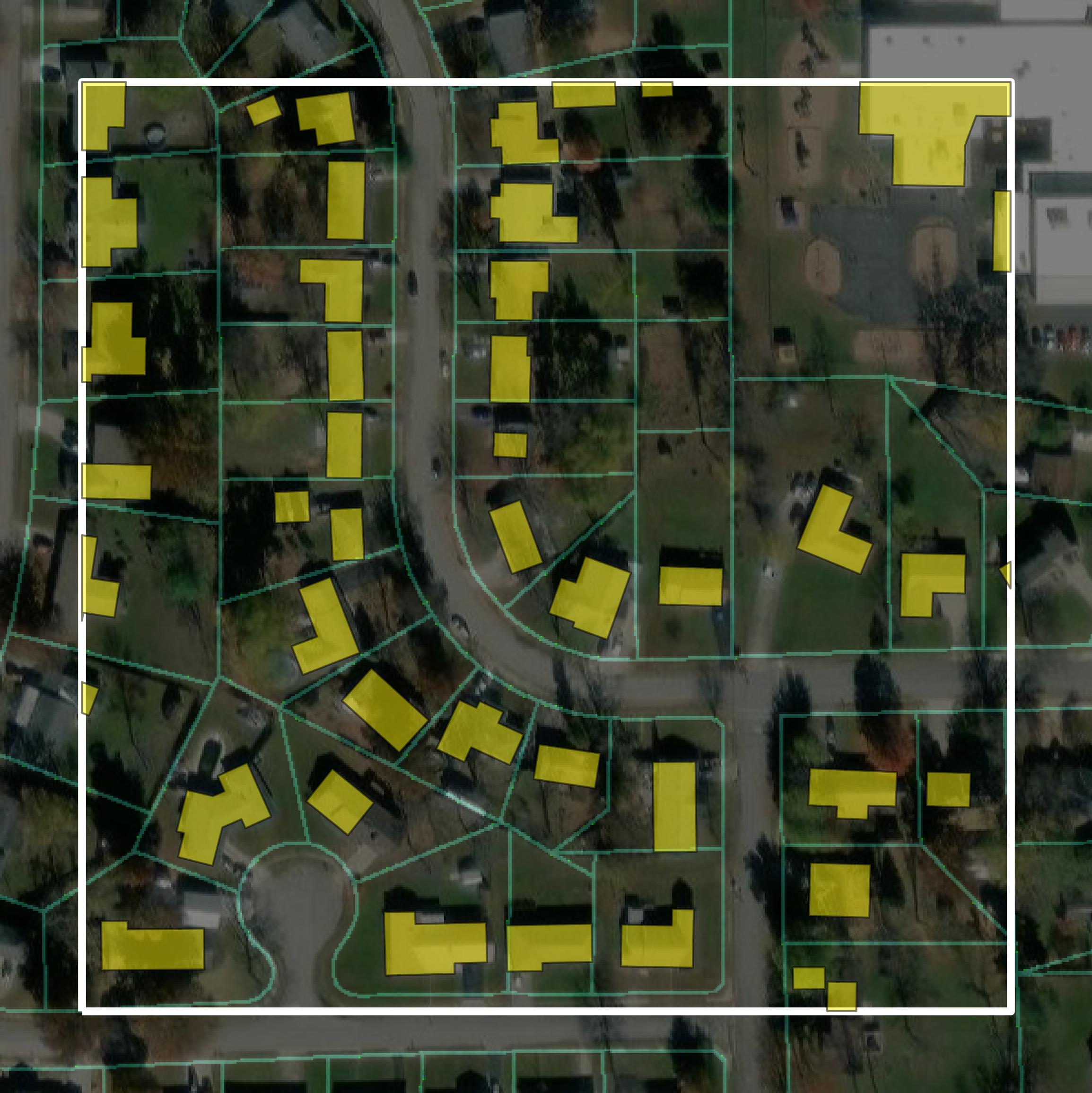 This image shows parcel and building data in Jefferson County created using GIS data in Equator.