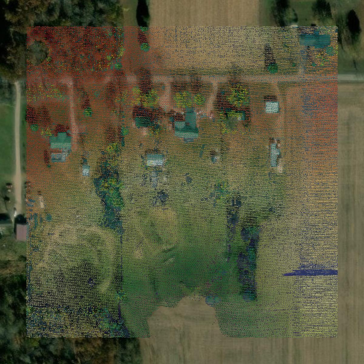 This image shows a LiDAR point cloud in Jefferson County created using GIS data in Equator.