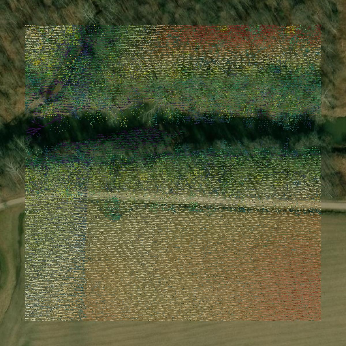This image shows a LiDAR point cloud in Jennings County created using GIS data in Equator.