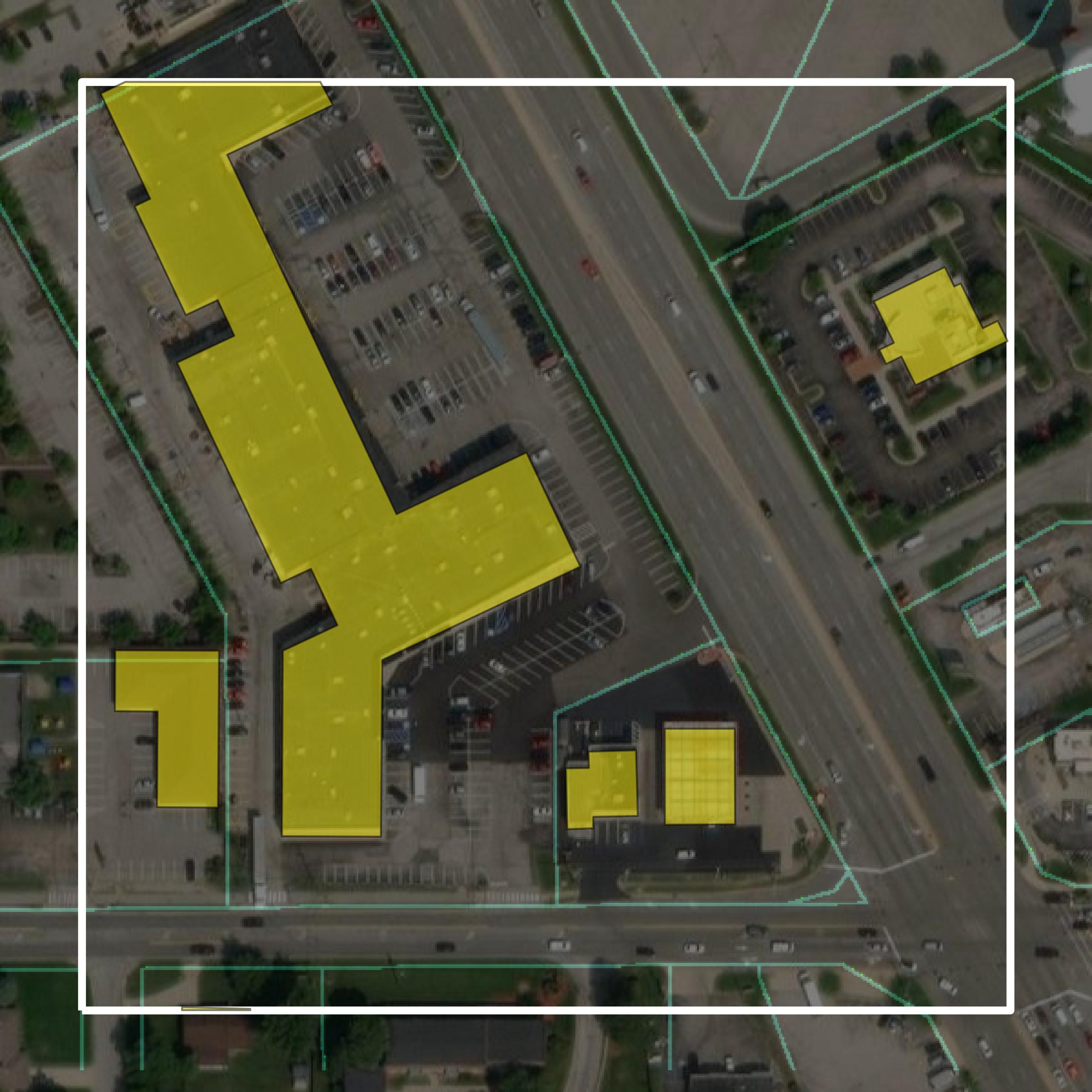 This image shows parcel and building data in Johnson County created using GIS data in Equator.